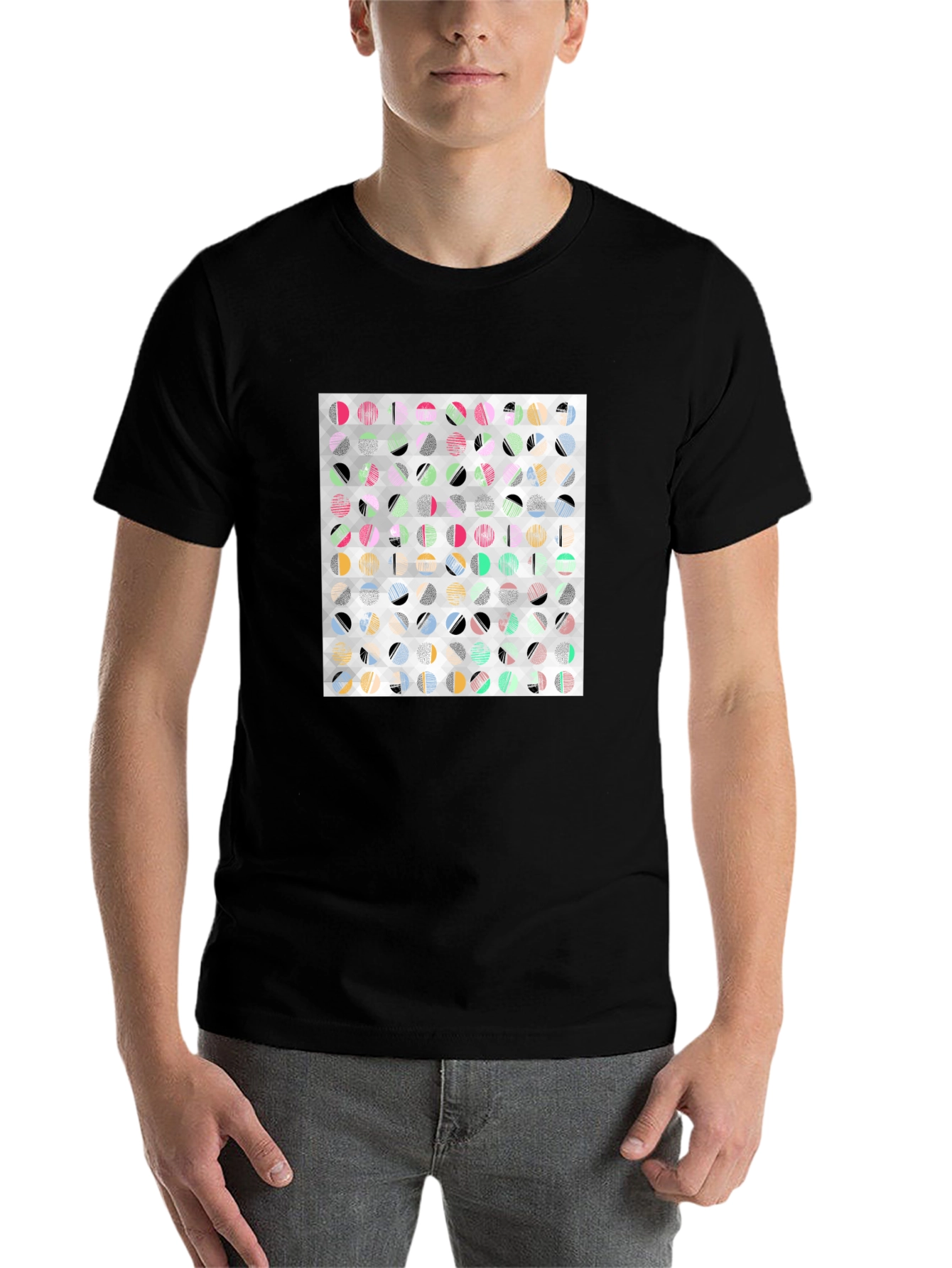 Black Abstract Geometric Print Black T-Shirt view 7