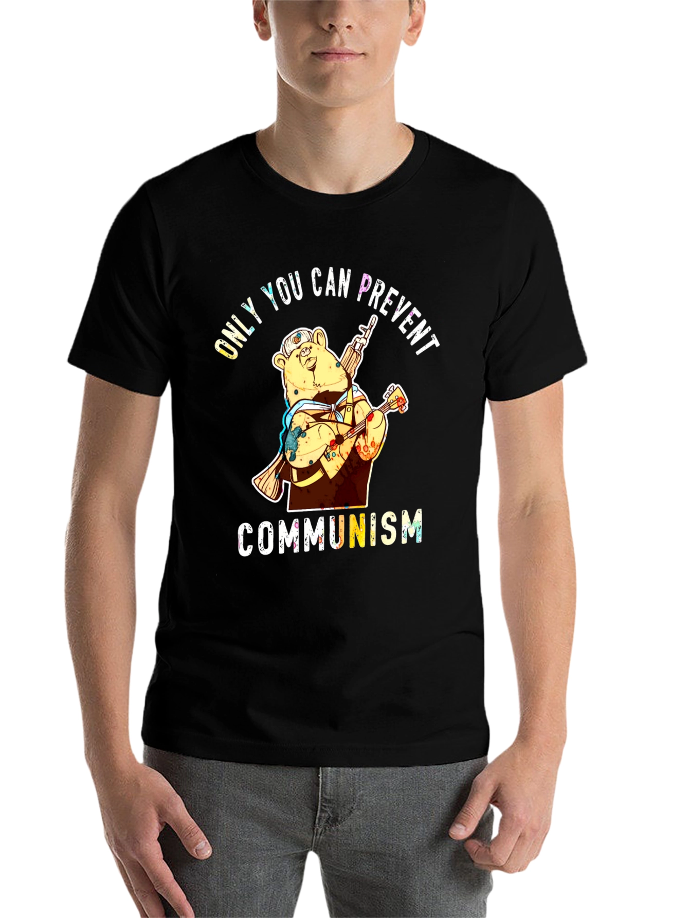 Black Only YOU Can Prevent Communism Bear T-Shirt view 7