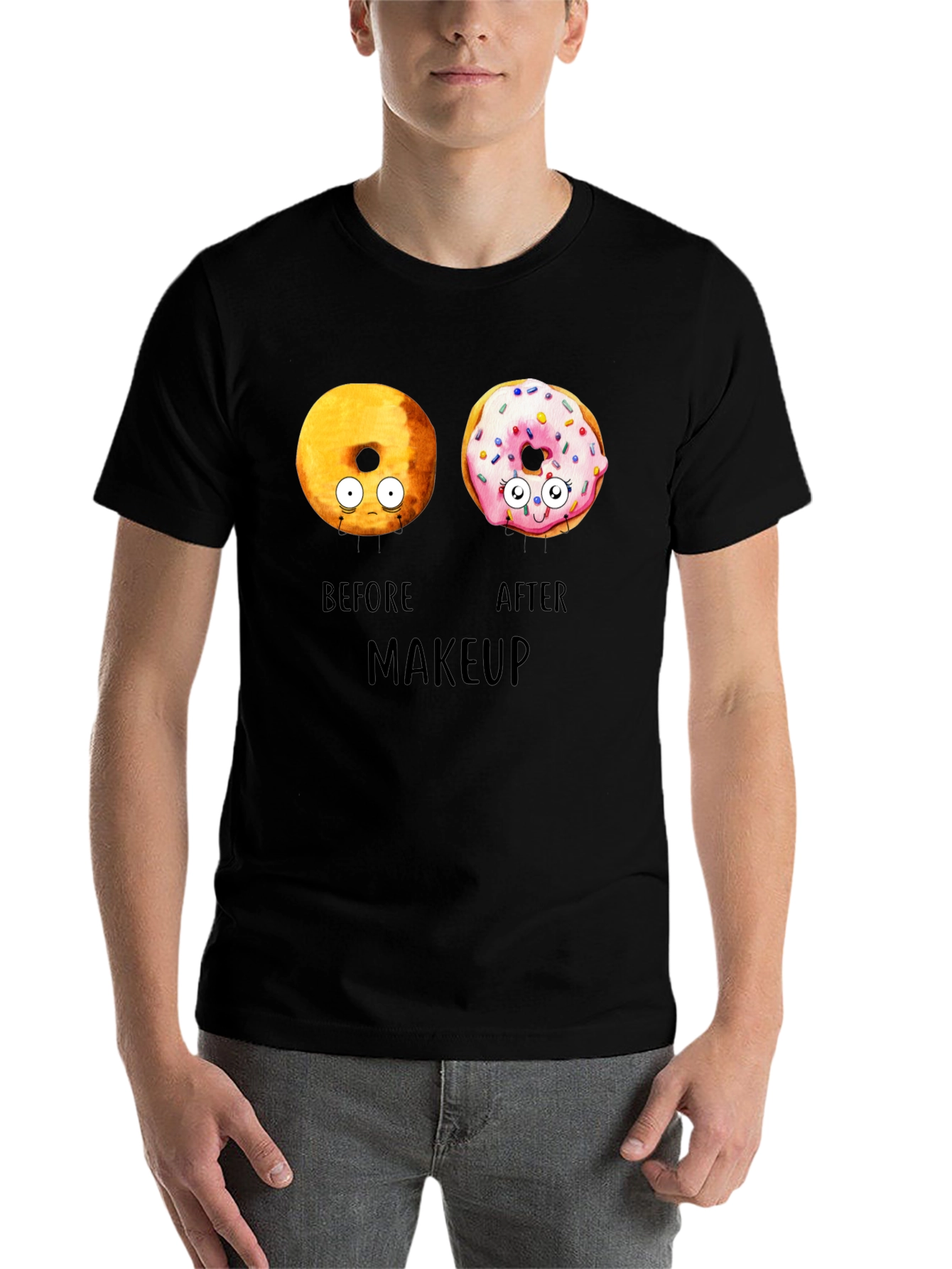 Black Donut Before & After Makeup T-Shirt - Funny Tee view 7