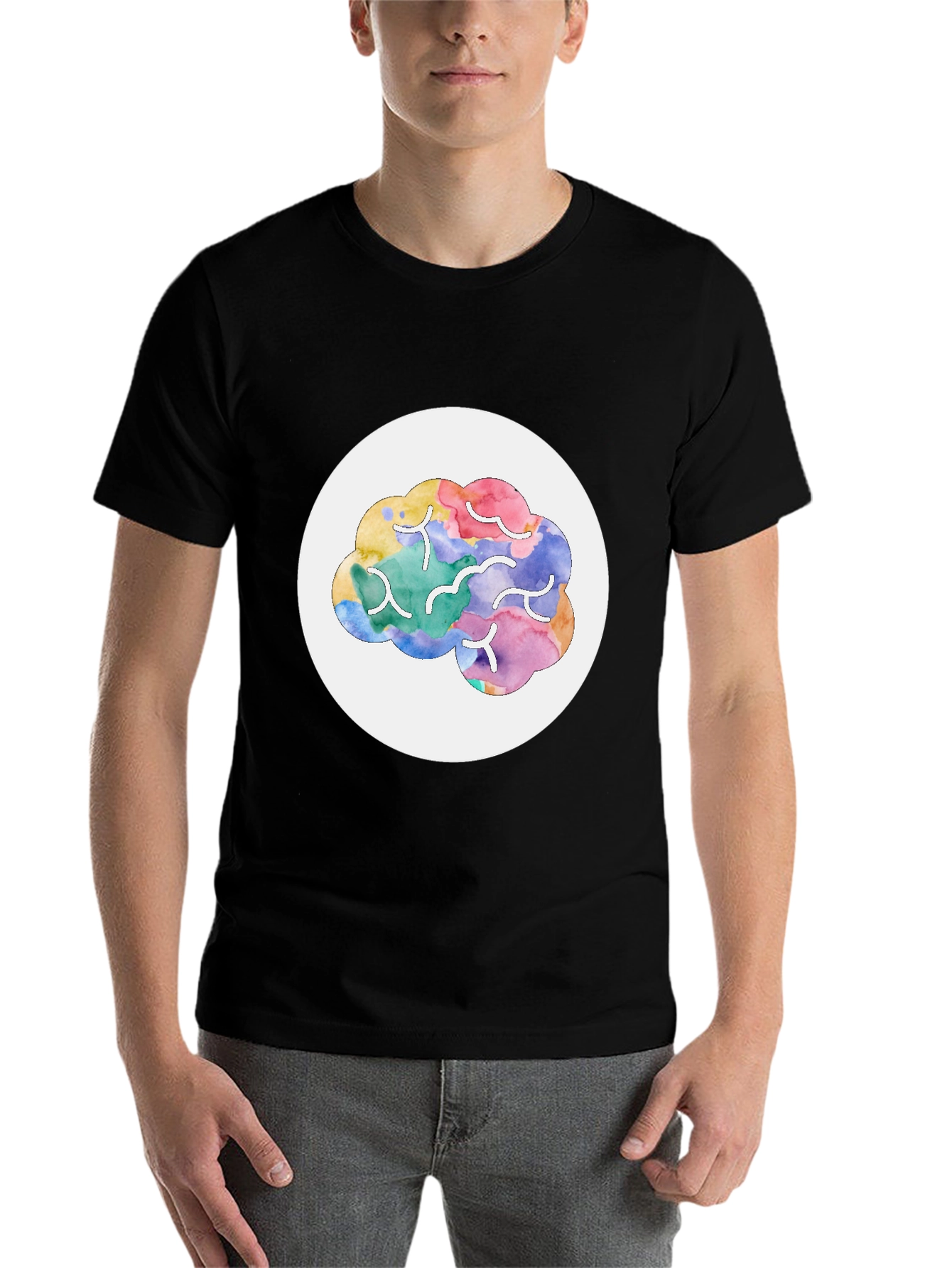 Black Brain Graphic Print Crew Neck T-Shirt view 7