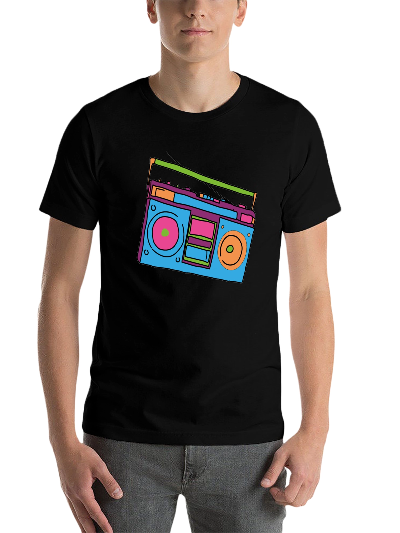 Black Retro Boombox Graphic Tee - Classic 80s Style view 7
