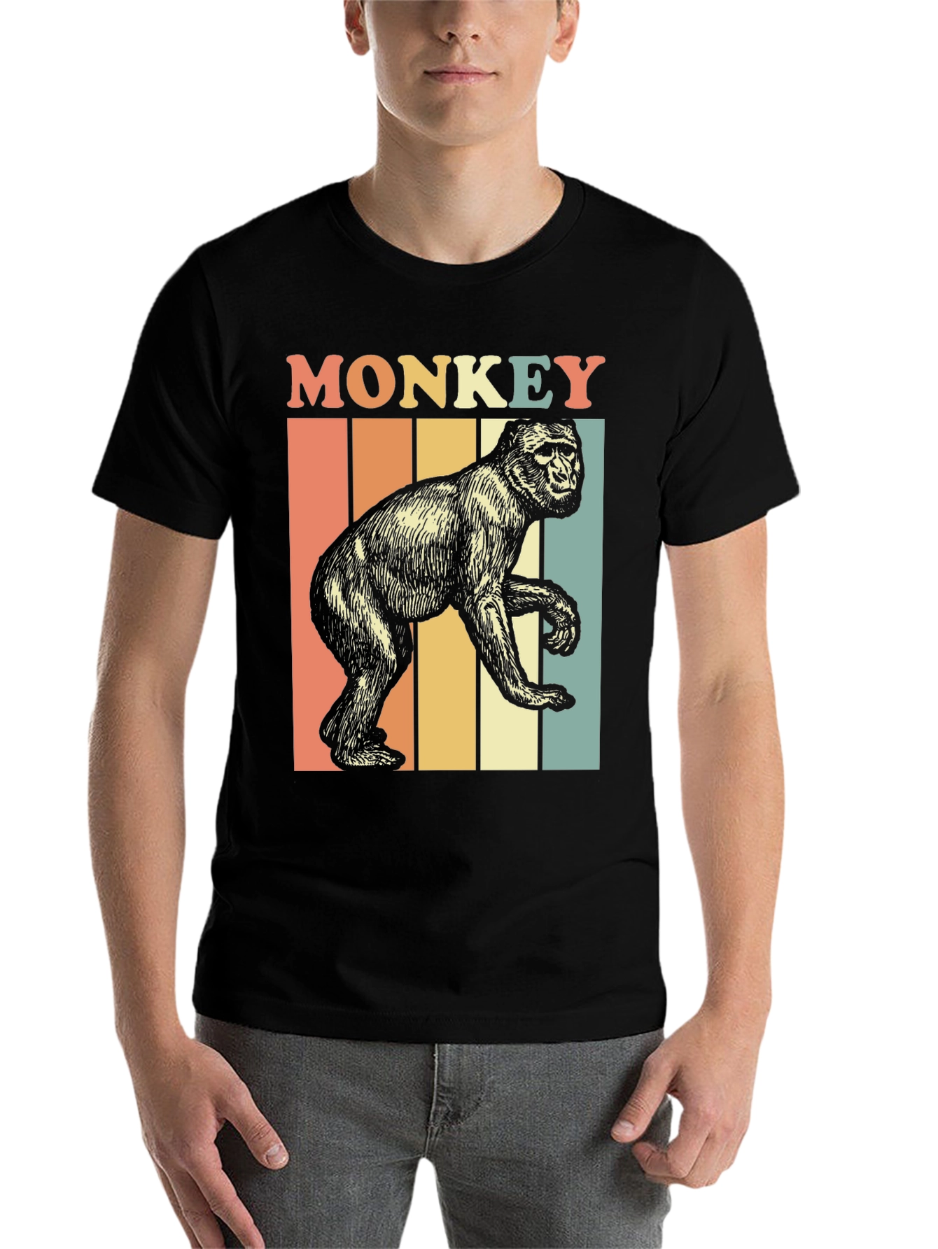 Black Retro Monkey Graphic T-Shirt view 7