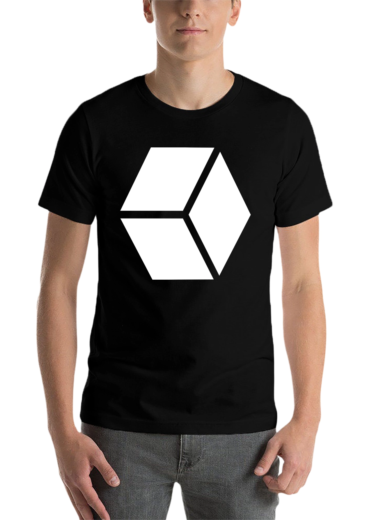 Black Abstract Cube Graphic Tee - Modern Black T-Shirt view 7
