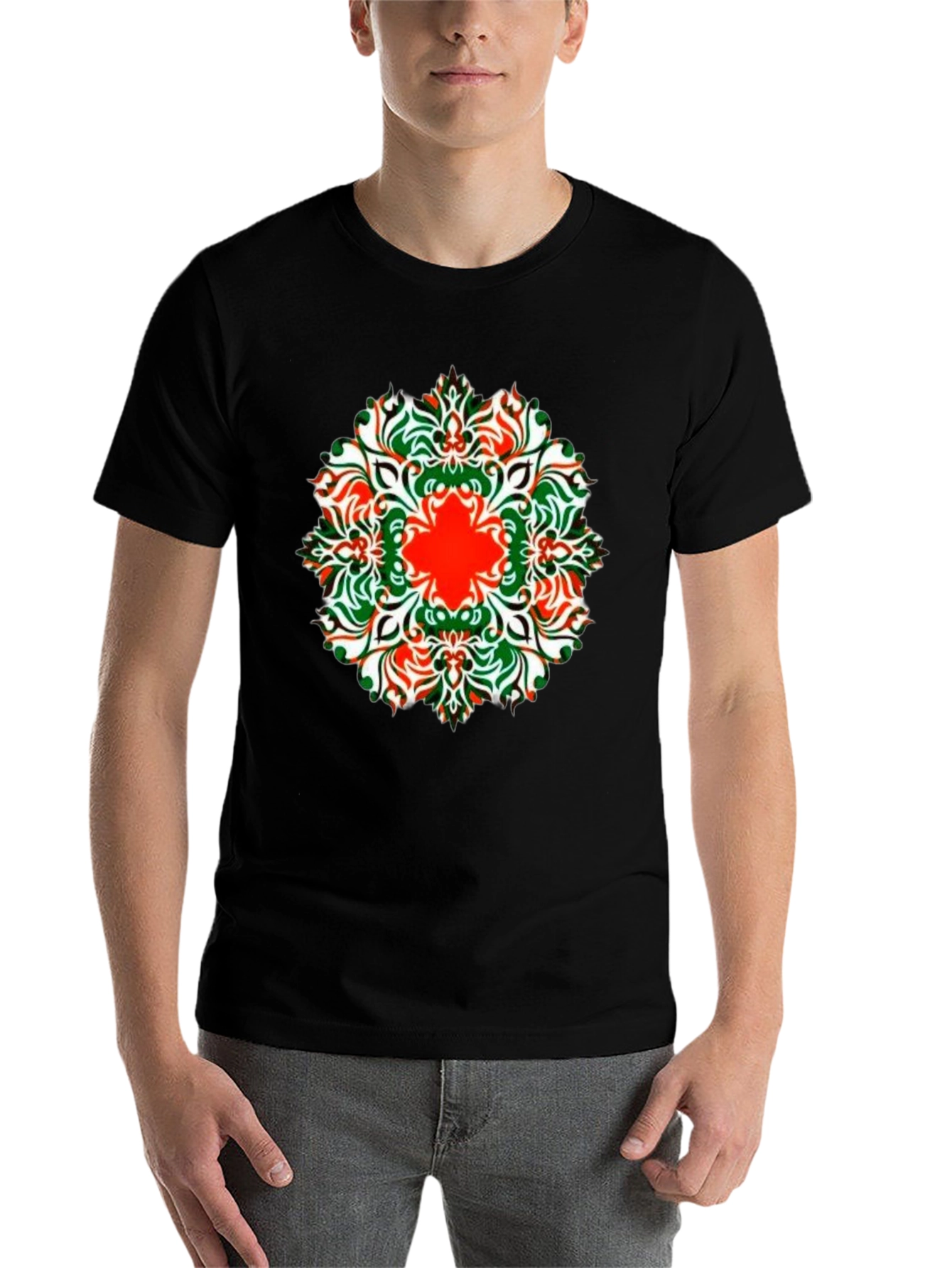 Black Stylish Black Tee with Colorful Mandala Design view 7