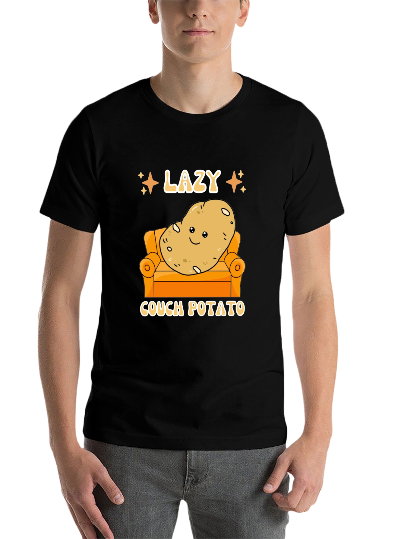 Black Lazy Couch Potato Graphic T-Shirt Funny Design view 7