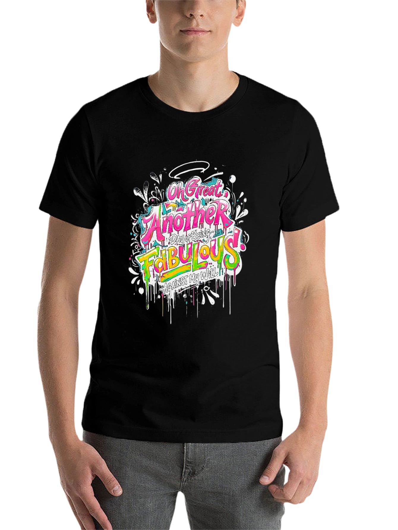 Black Funny Fabulous Graphic Tee - Unisex Casual Black T-Shirt view 7