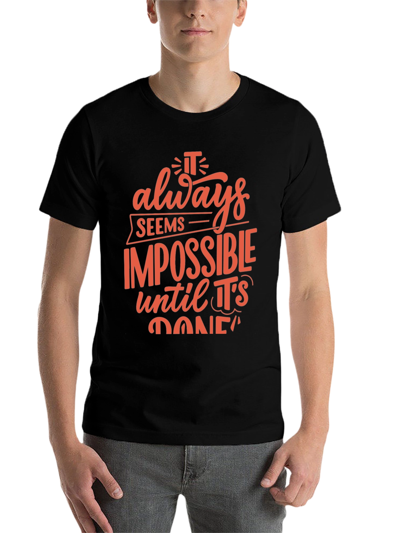 Black Inspirational Black T-Shirt: It Always Seems Impossible view 7