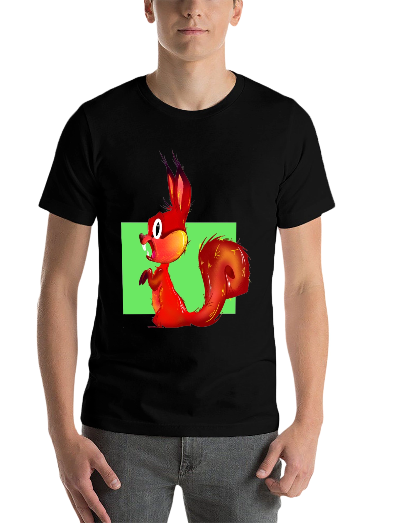 Black Squirrel Graphic Tee - Bold Cartoon Animal Print view 7