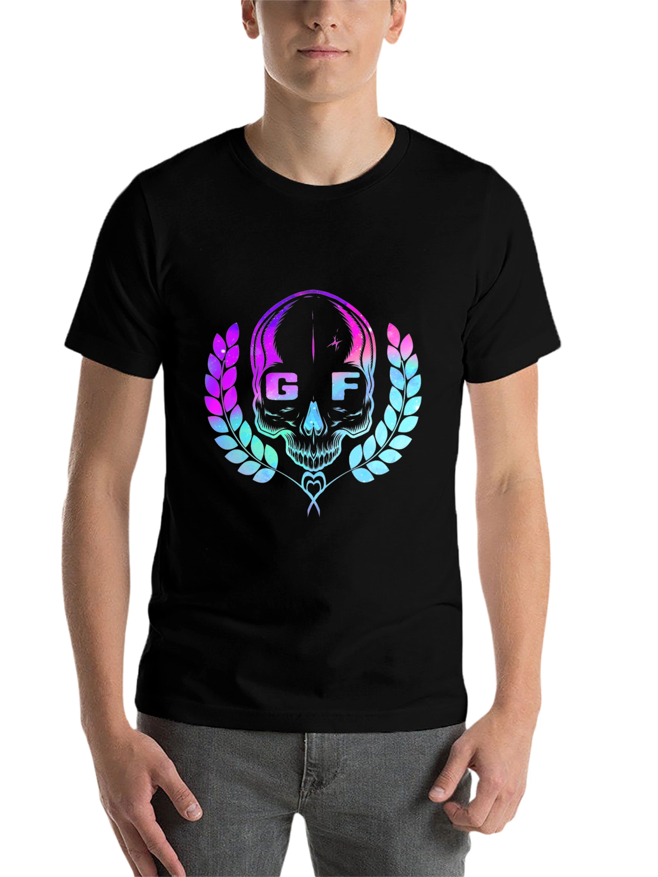 Black GF Skull Graphic Tee - Cool Retro Design view 7