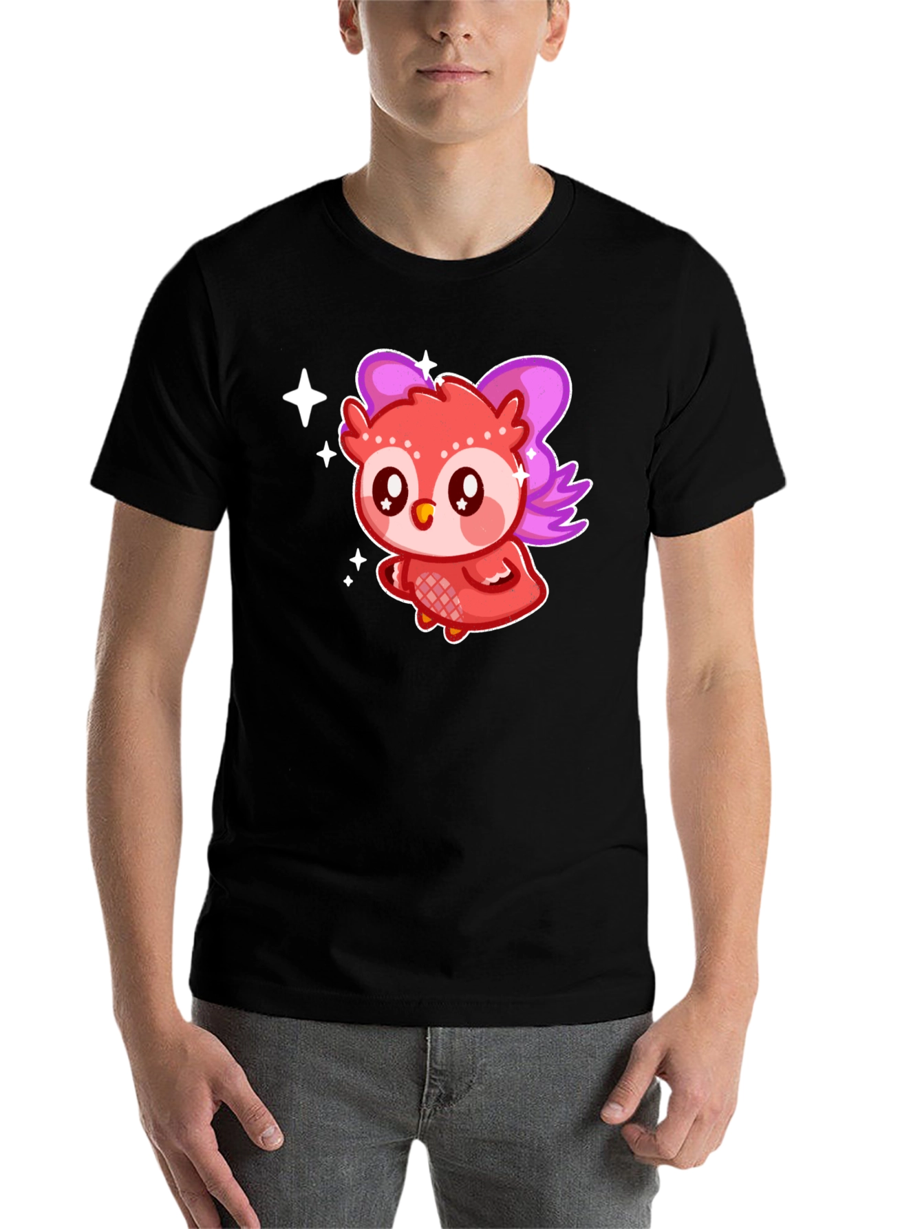 Black Cute Kawaii Owl T-Shirt view 7
