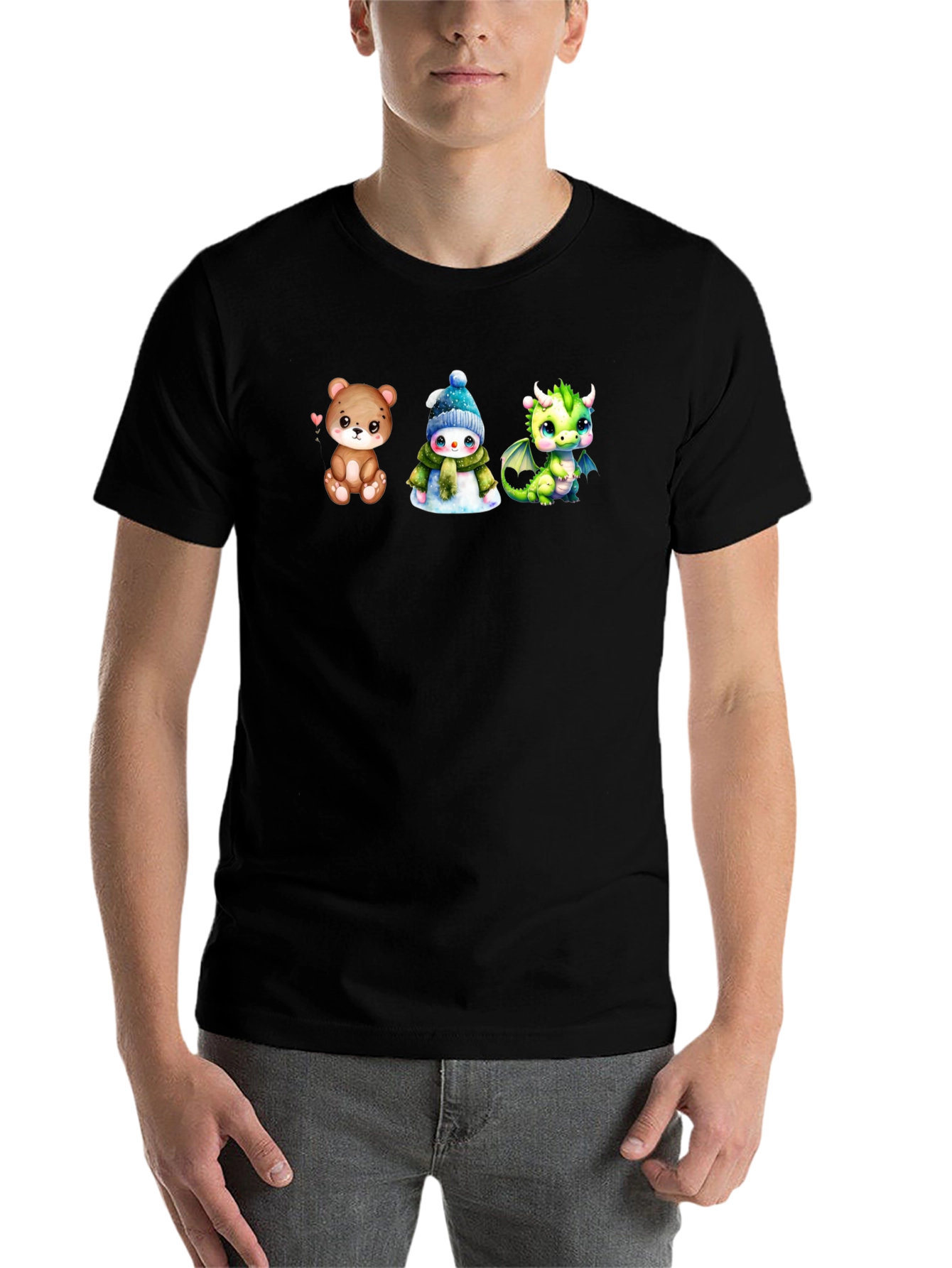 Black Cute Cartoon Animal T-Shirt view 7