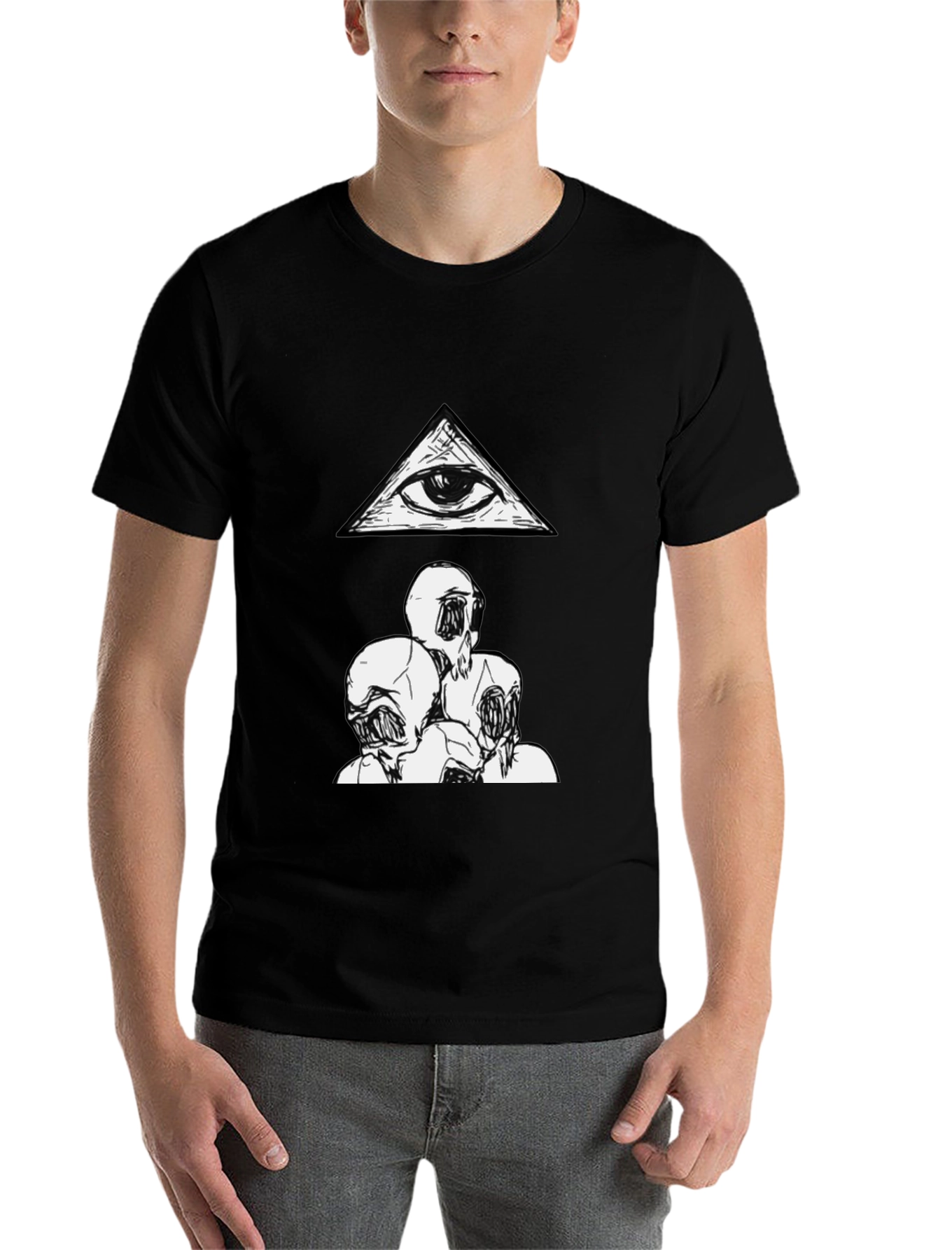 Black Eye Pyramid & Monster Faces Graphic Tee - Black Cotton view 7