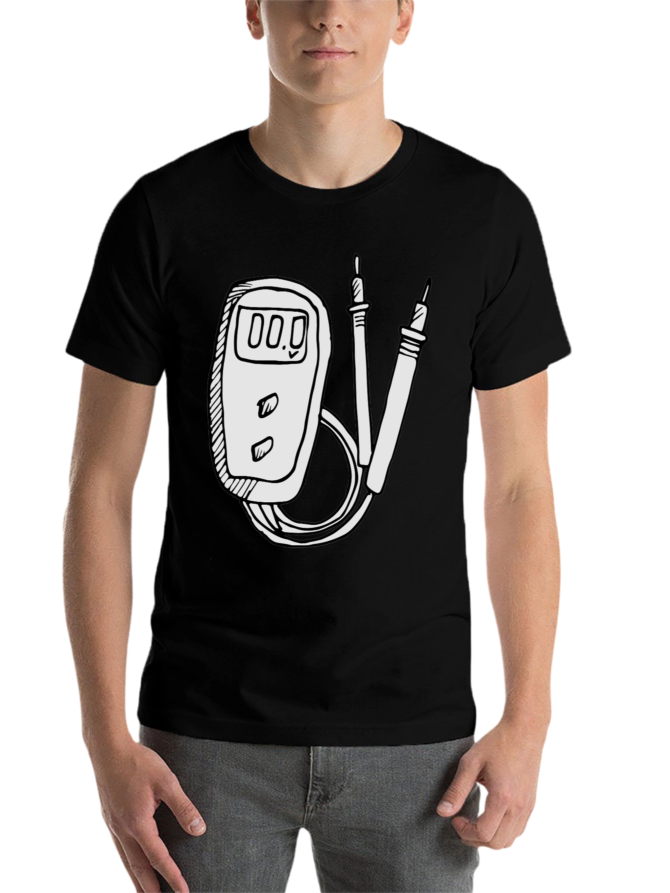 Black Electrician Humor Tee: Multimeter Graphic T-Shirt view 7