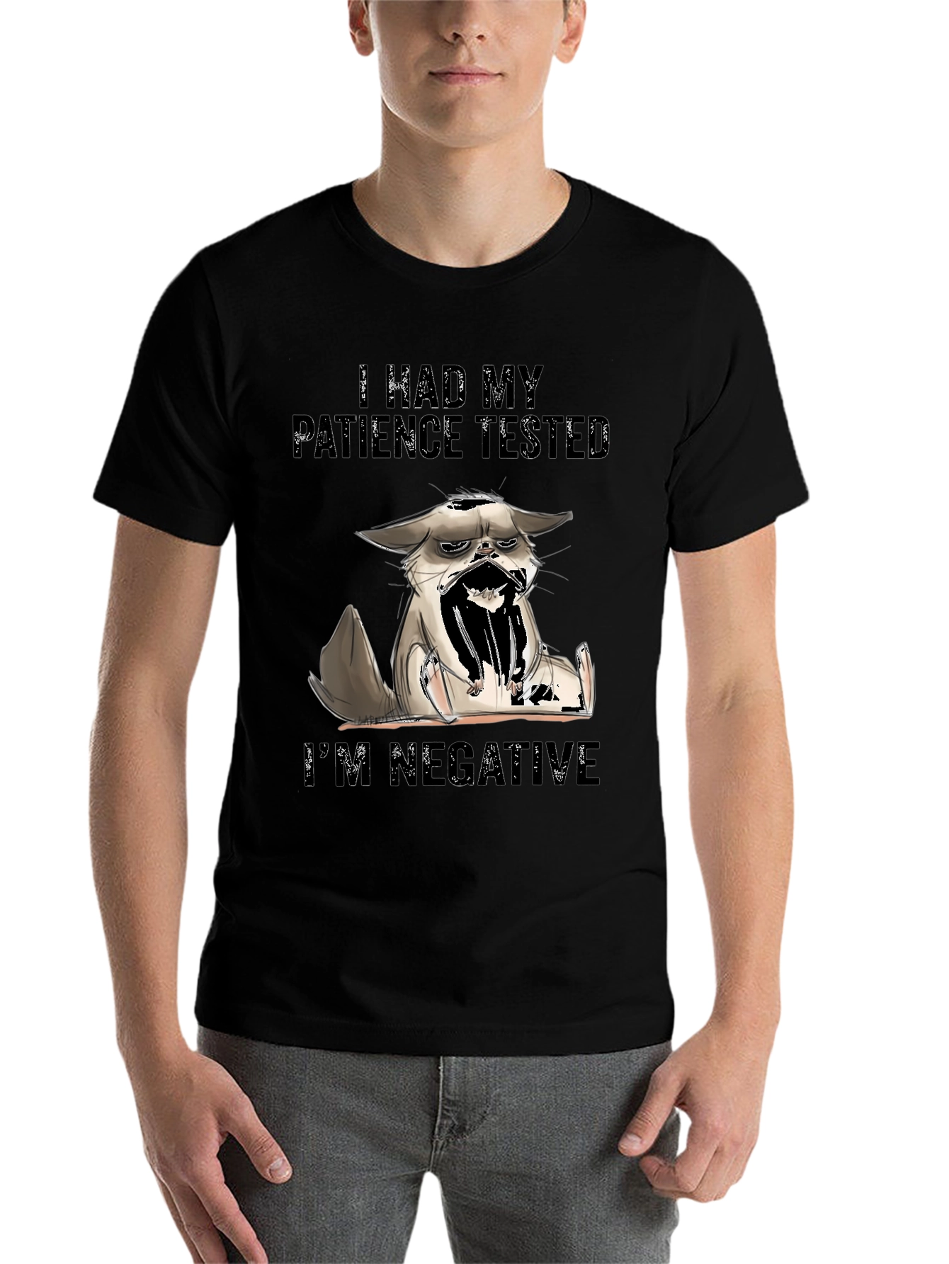 Black Patience Tested Cat Graphic T-Shirt view 7