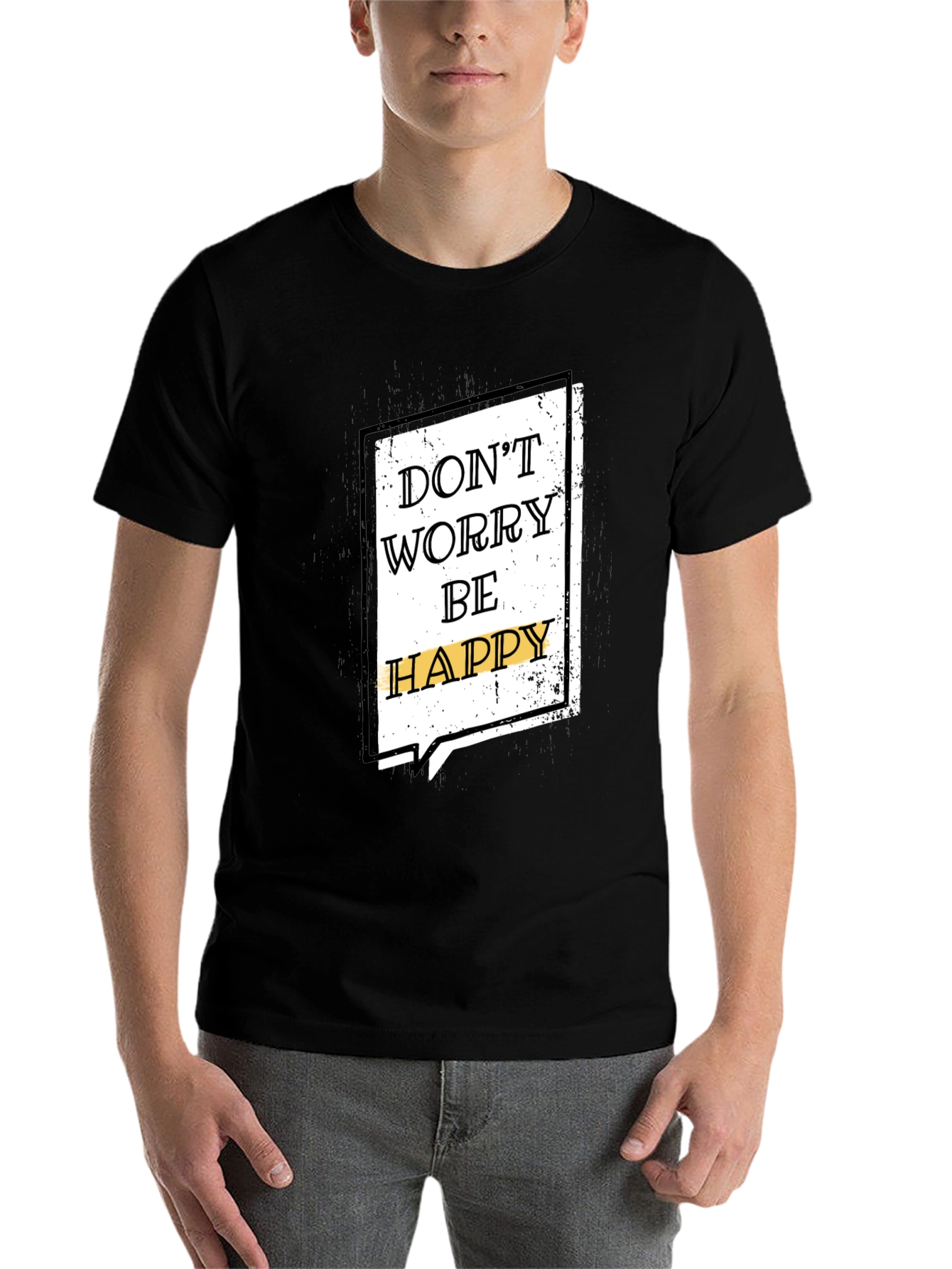 Black Don't Worry Be Happy Graphic Tee view 7