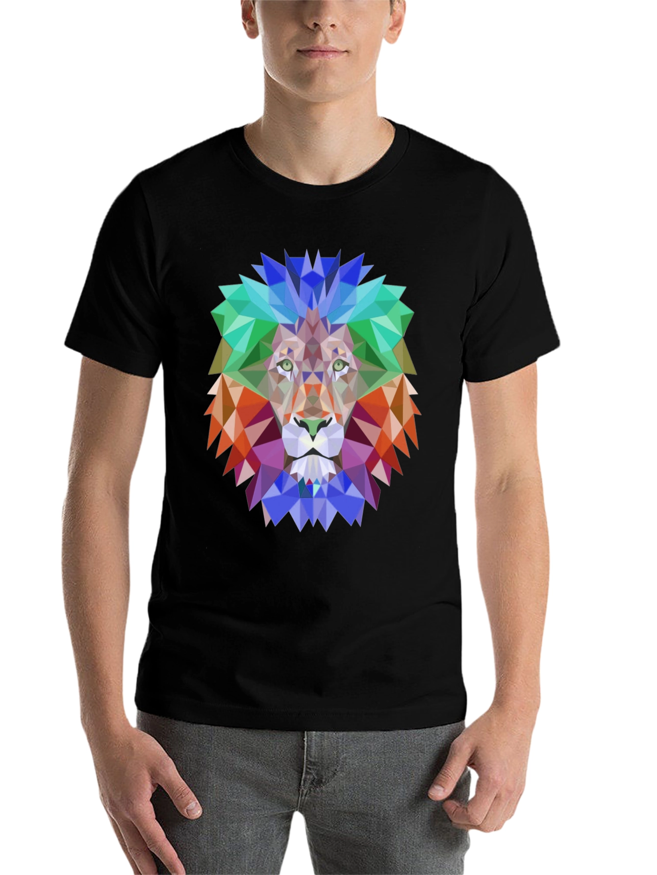 Black Geometric Lion Graphic Tee - Bold Design, Black Shirt view 7