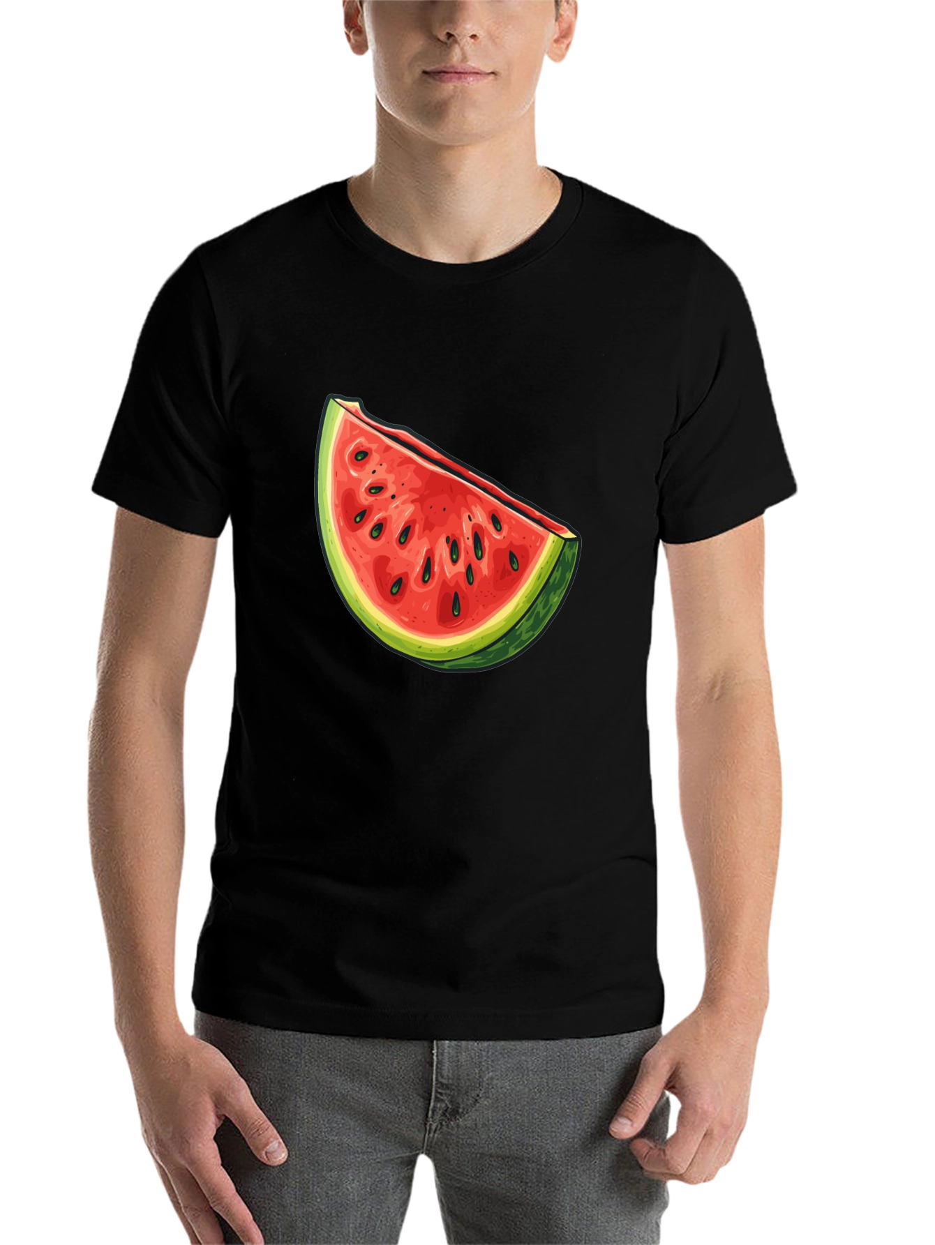 Black Watermelon Slice Graphic Tee - Unisex Casual Shirt view 7