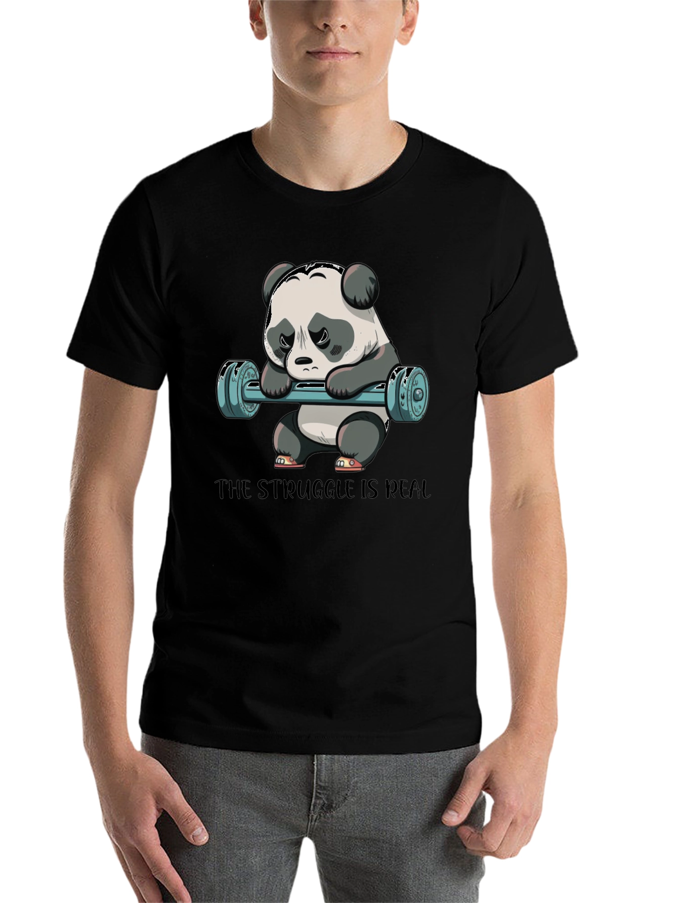 Black Struggle is Real Panda Workout T-Shirt view 7