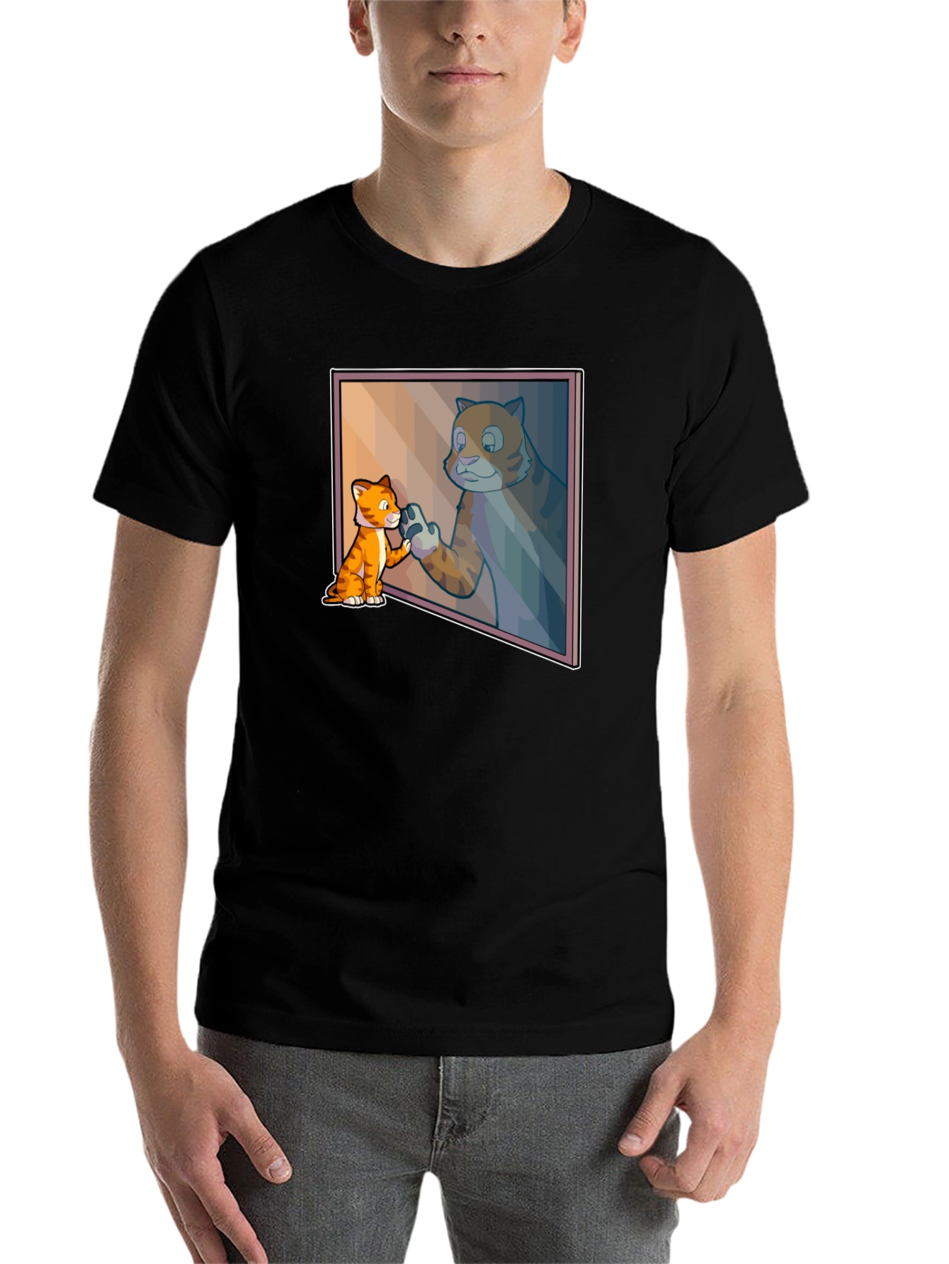 Black Cat Mirror Image Graphic Tee - Funny Animal T-Shirt view 7