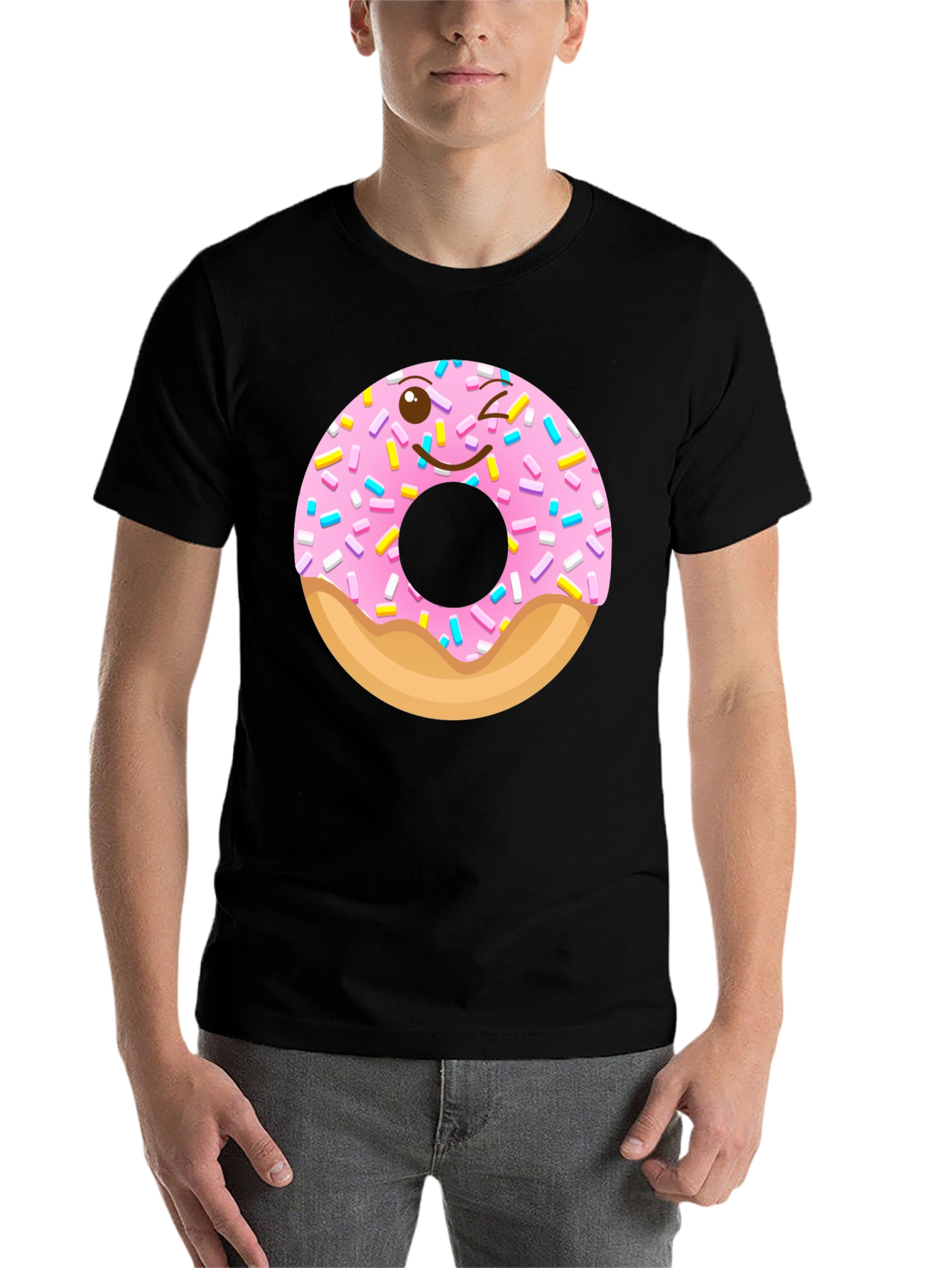 Black Winking Donut Graphic Tee - Black Cotton Shirt view 7