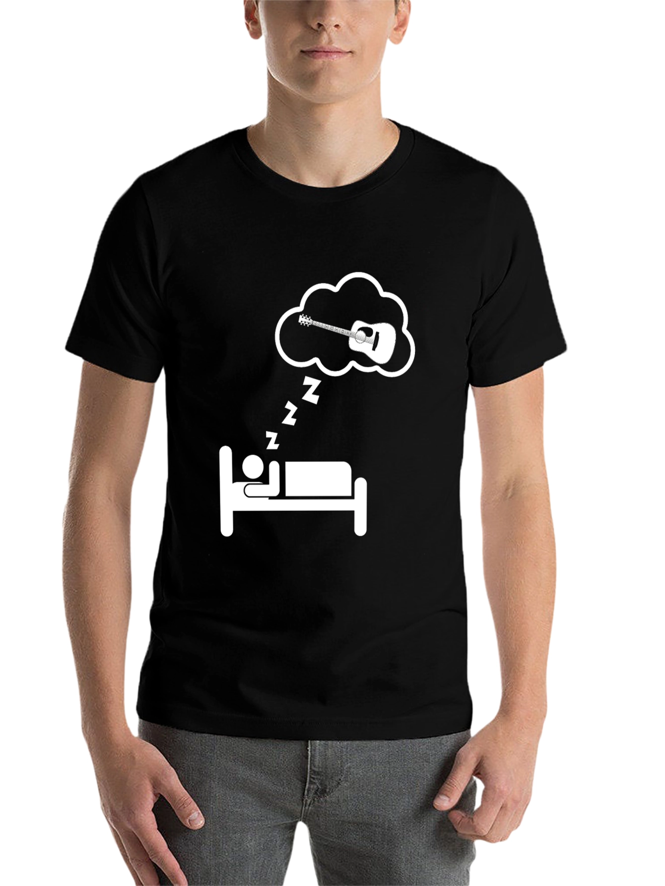 Black Guitar Dreamer T-Shirt - Music Lover Sleep Tee view 7