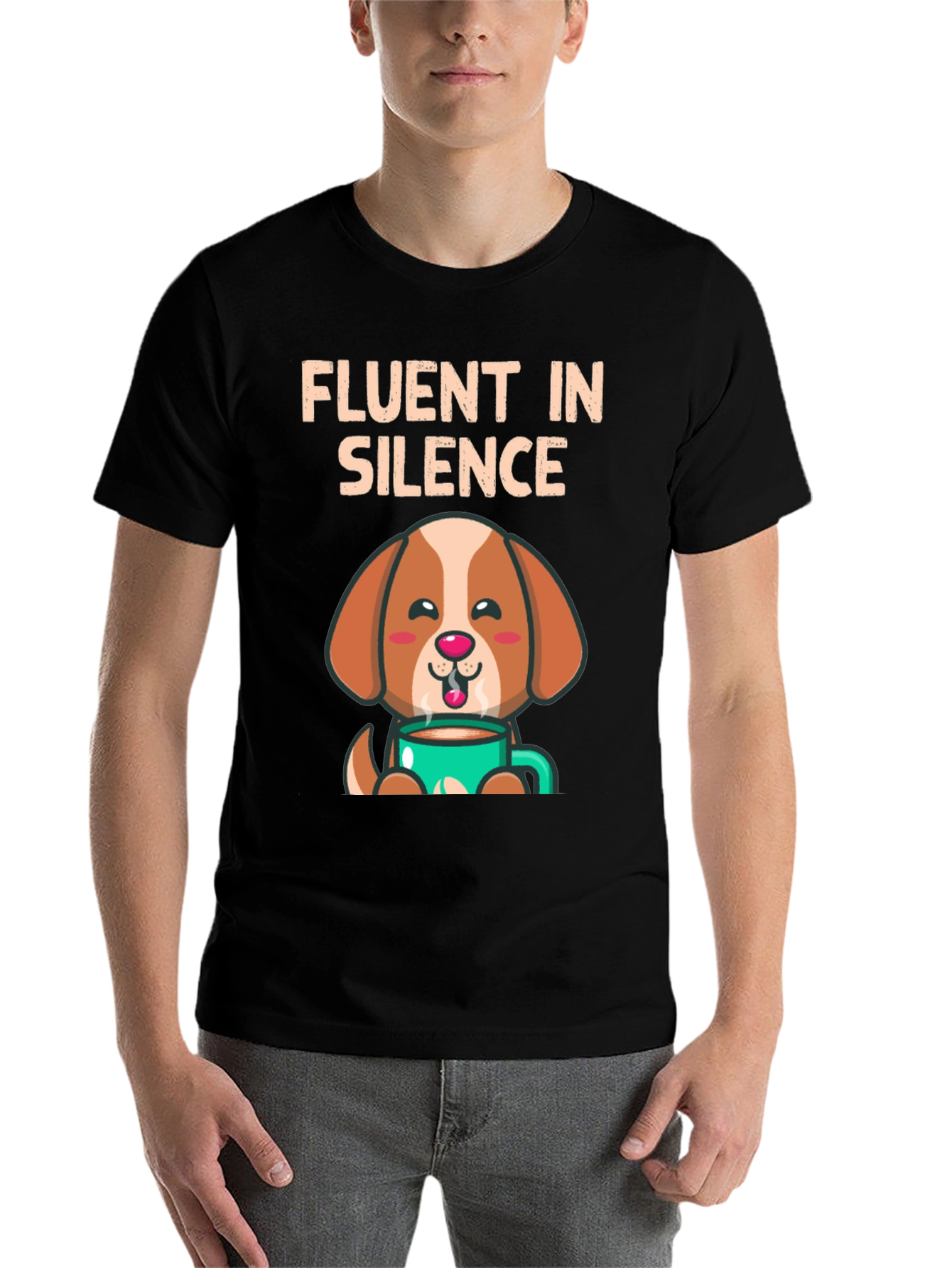 Black Fluent In Silence Coffee Dog Graphic Tee view 7