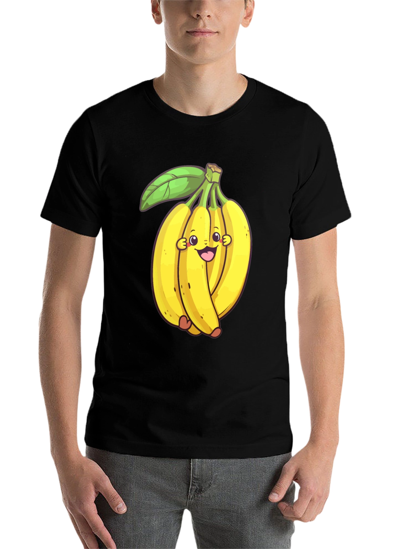 Black Funny Banana Cartoon Black T-Shirt view 7