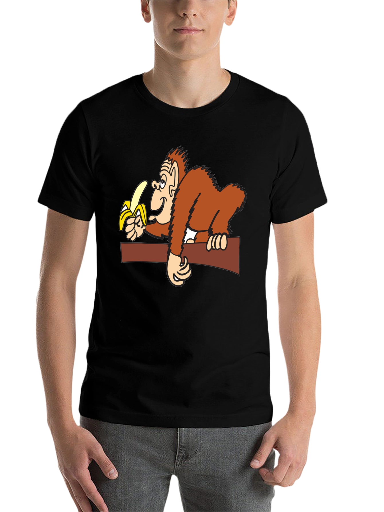 Black Cartoon Monkey Eating Banana T-Shirt view 7