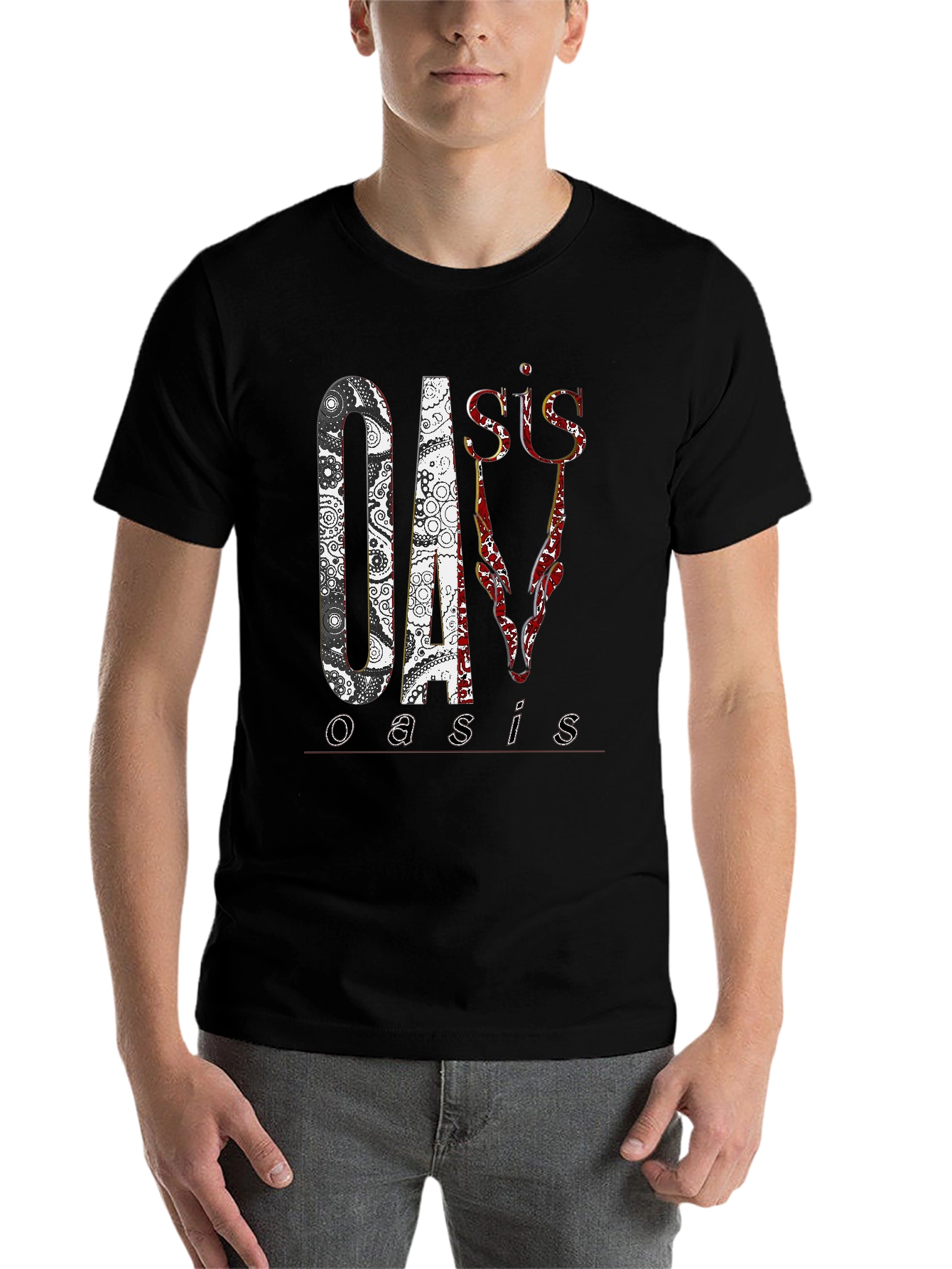 Black Oasis Band Graphic Print Black T-Shirt view 7