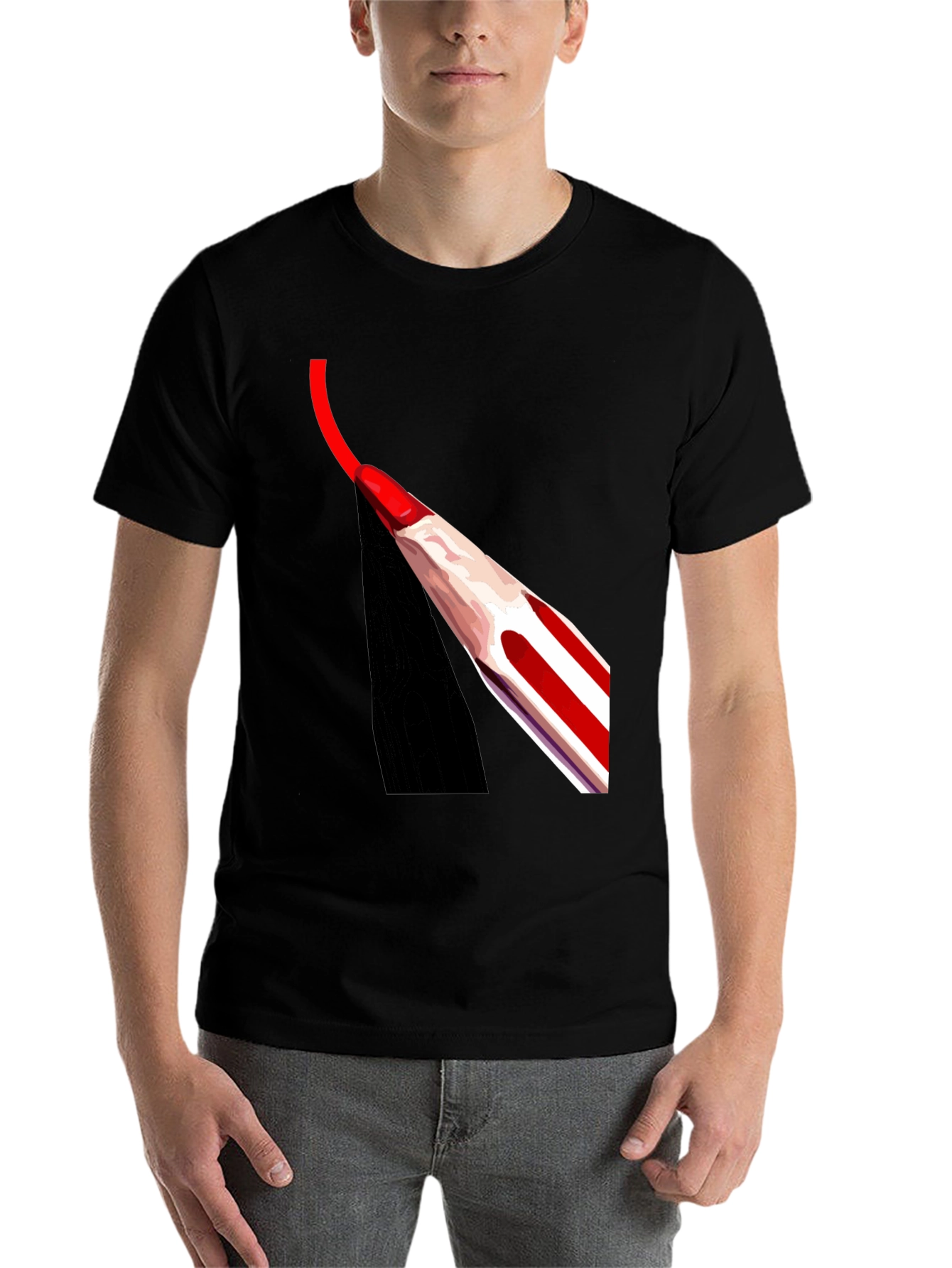 Black Red Pencil Art Black T-Shirt view 7