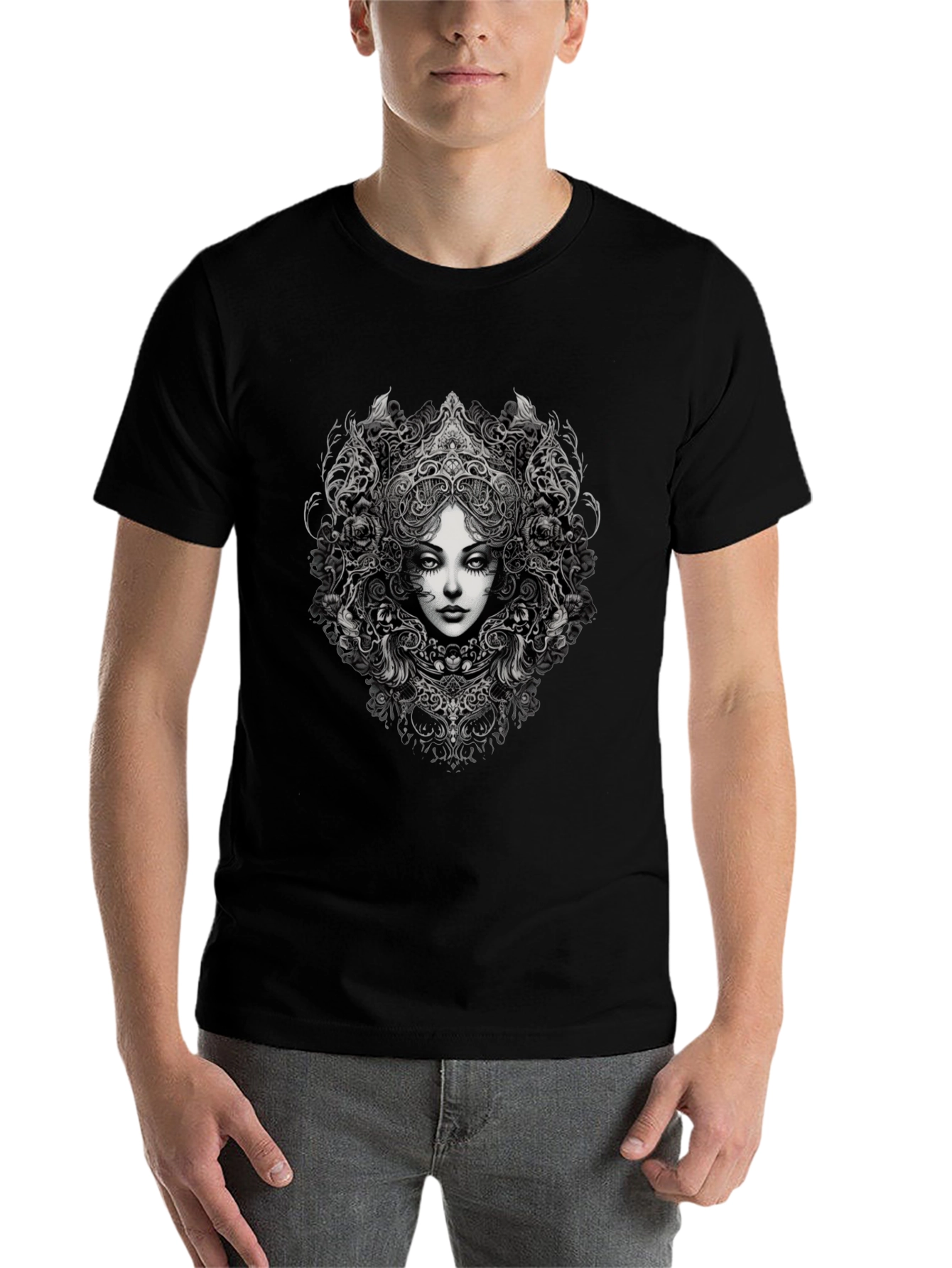 Black Gothic Woman Graphic Black T-Shirt view 7