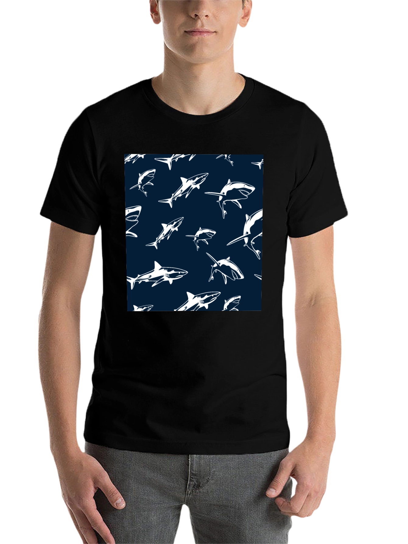 Black Shark Pattern T-Shirt - Cool Graphic Tee view 7