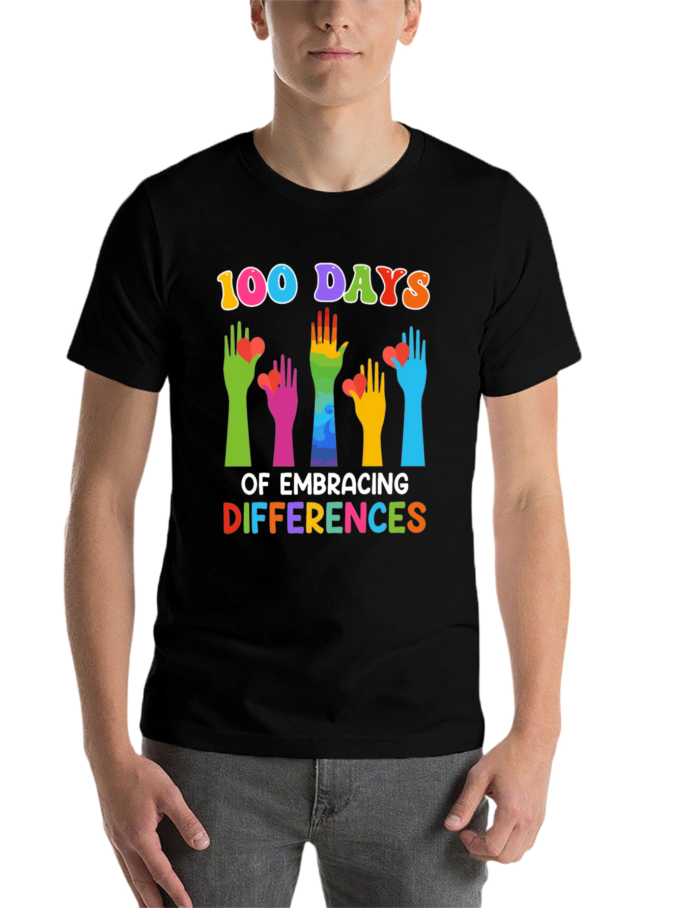 Black 100 Days of Embracing Differences T-Shirt view 7