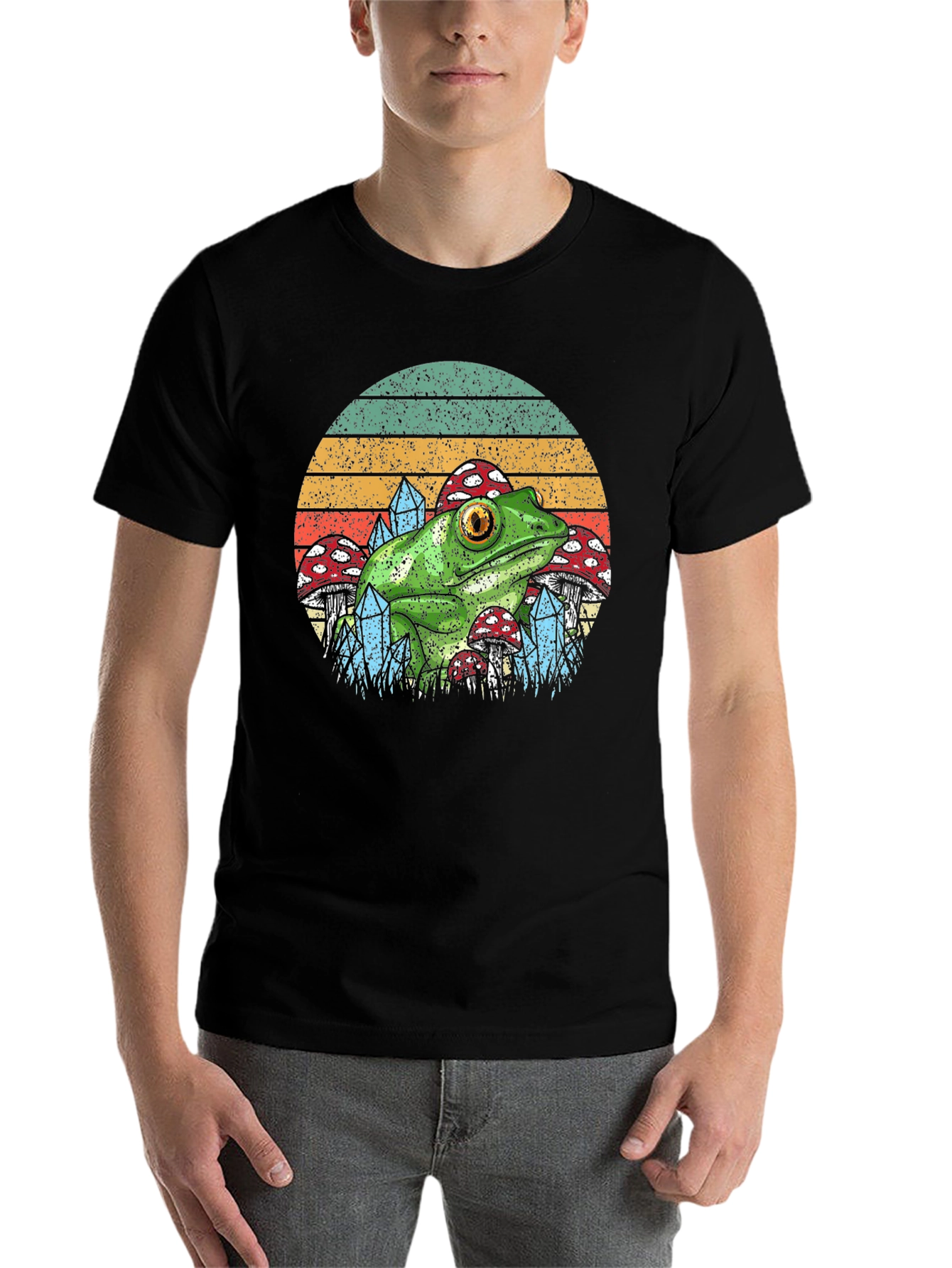Black Frog & Mushroom T-Shirt - Nature Aesthetic Tee view 7