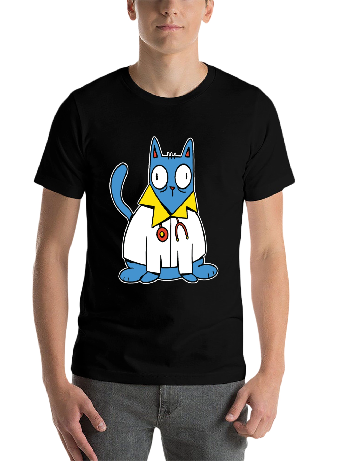 Black Doctor Cat T-Shirt - Funny Cartoon Tee view 7