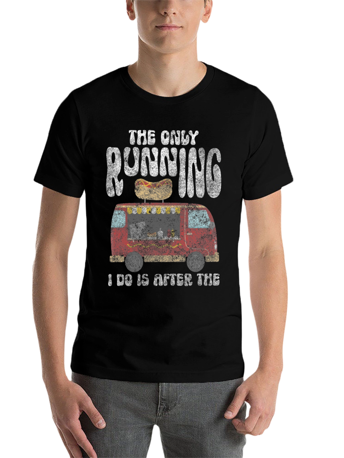 Black Funny Hot Dog T-Shirt - The Only Running I Do view 7