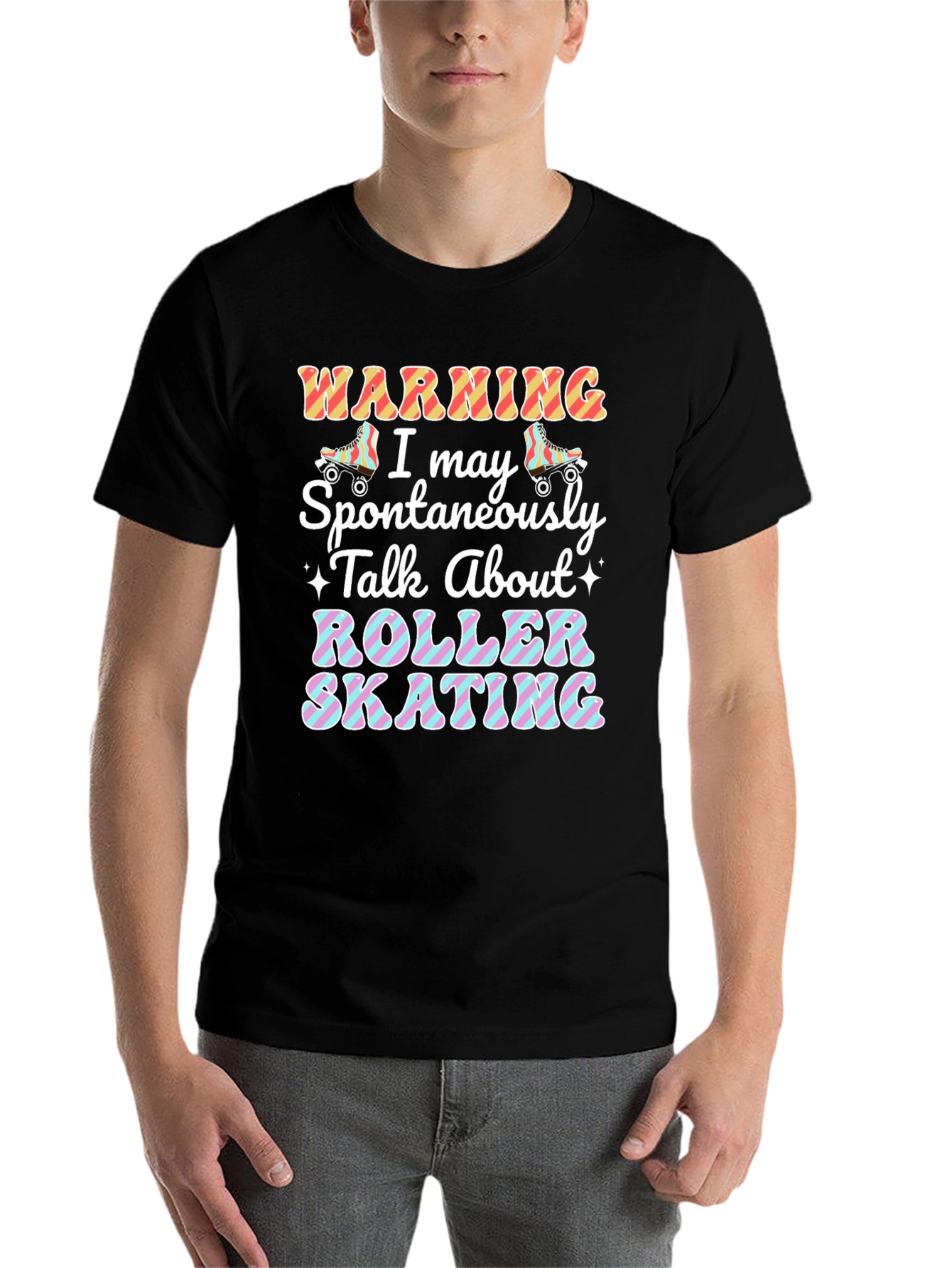 Black Roller Skating Warning T-Shirt view 7