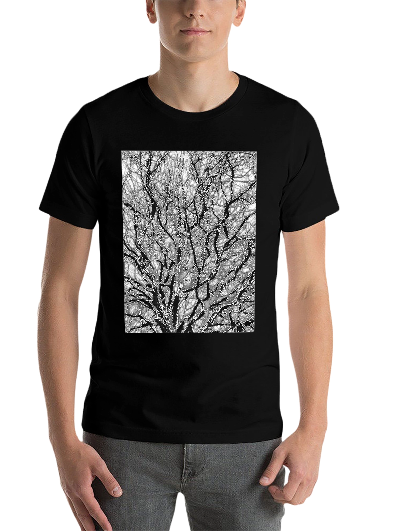 Black Abstract Tree Branch Print Black T-Shirt view 7