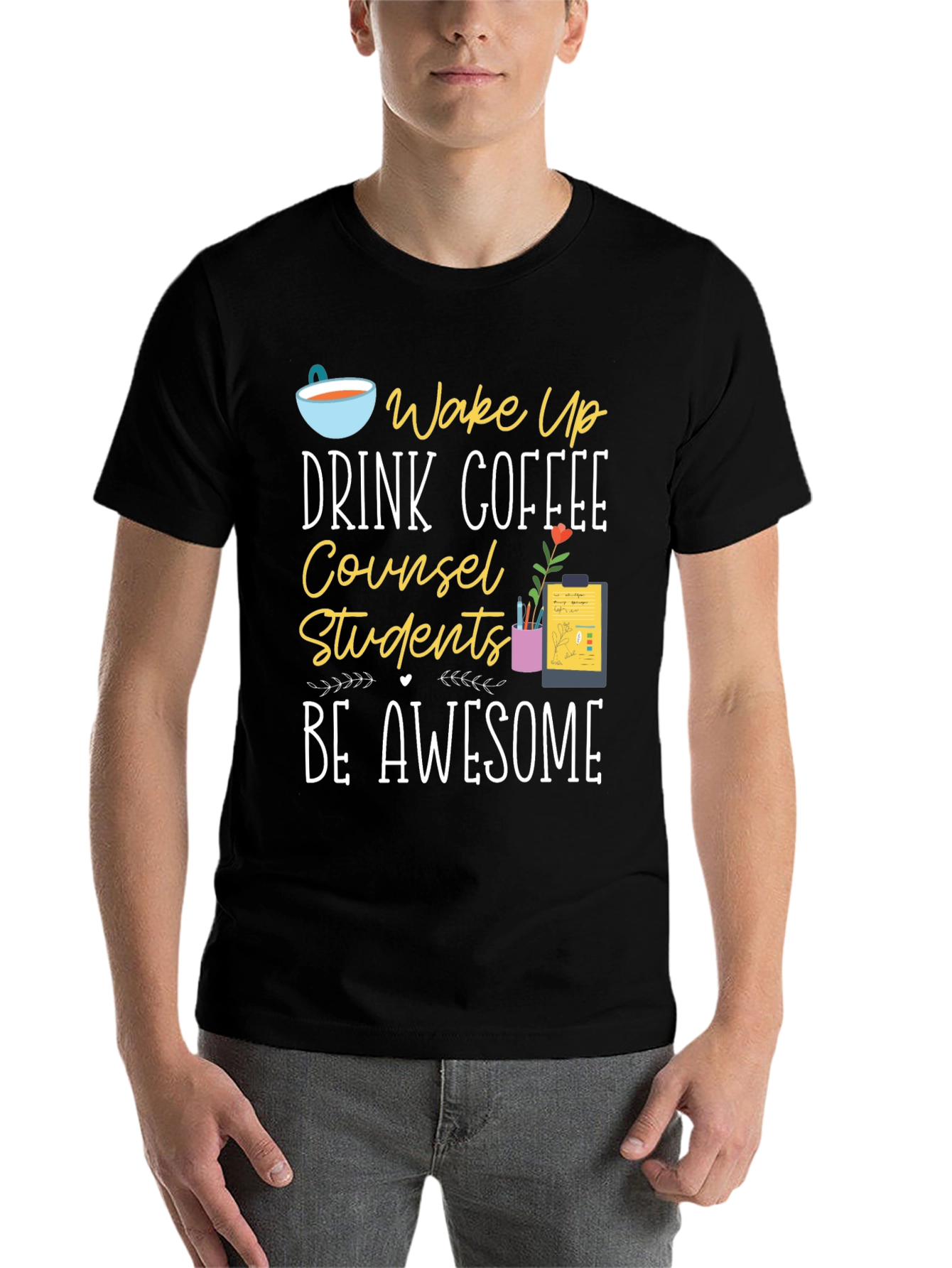 Black Counselor T-Shirt - Wake Up, Drink Coffee, Be Awesome view 7