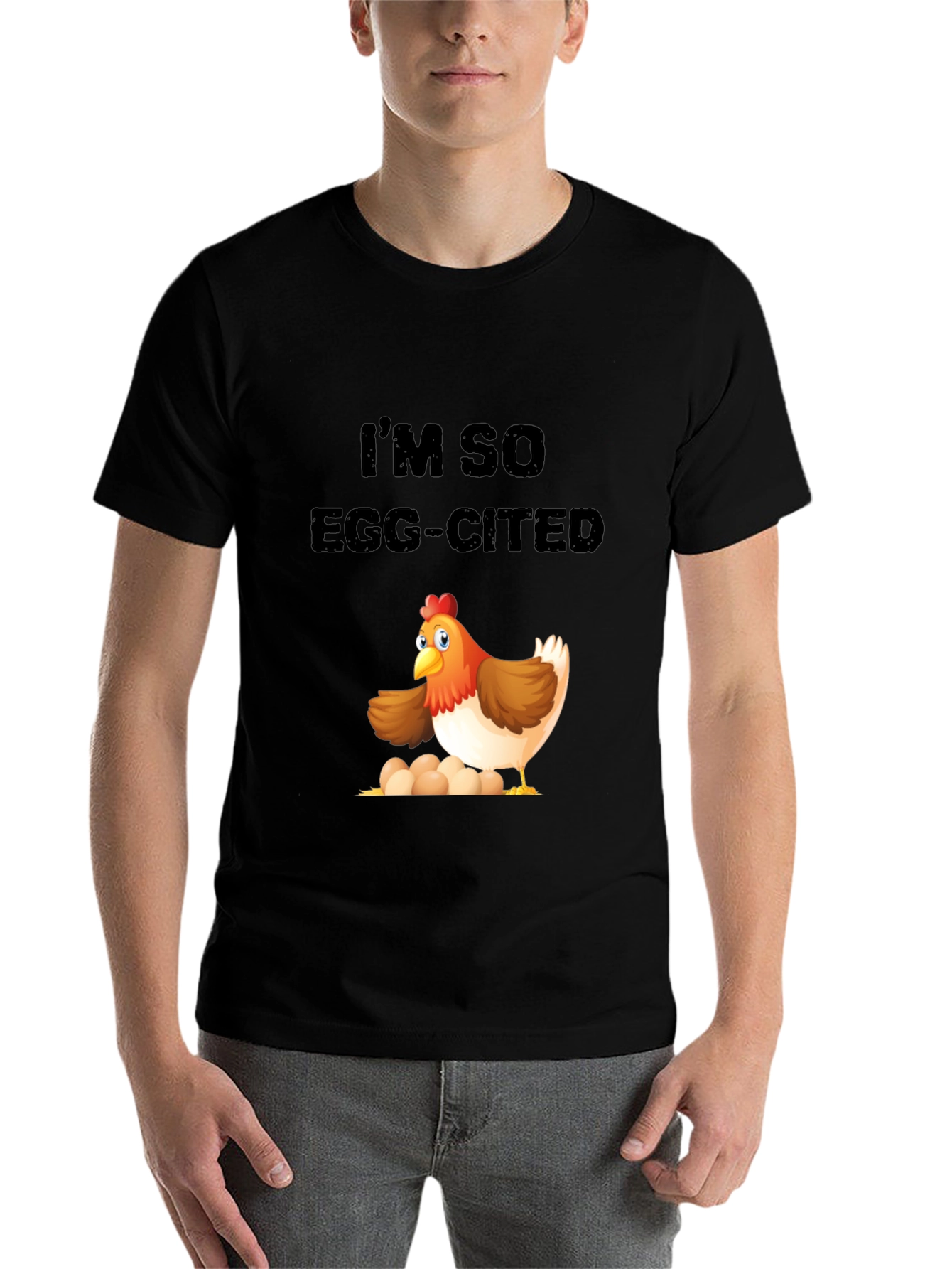 Black Egg-cited Chicken Graphic T-Shirt view 7
