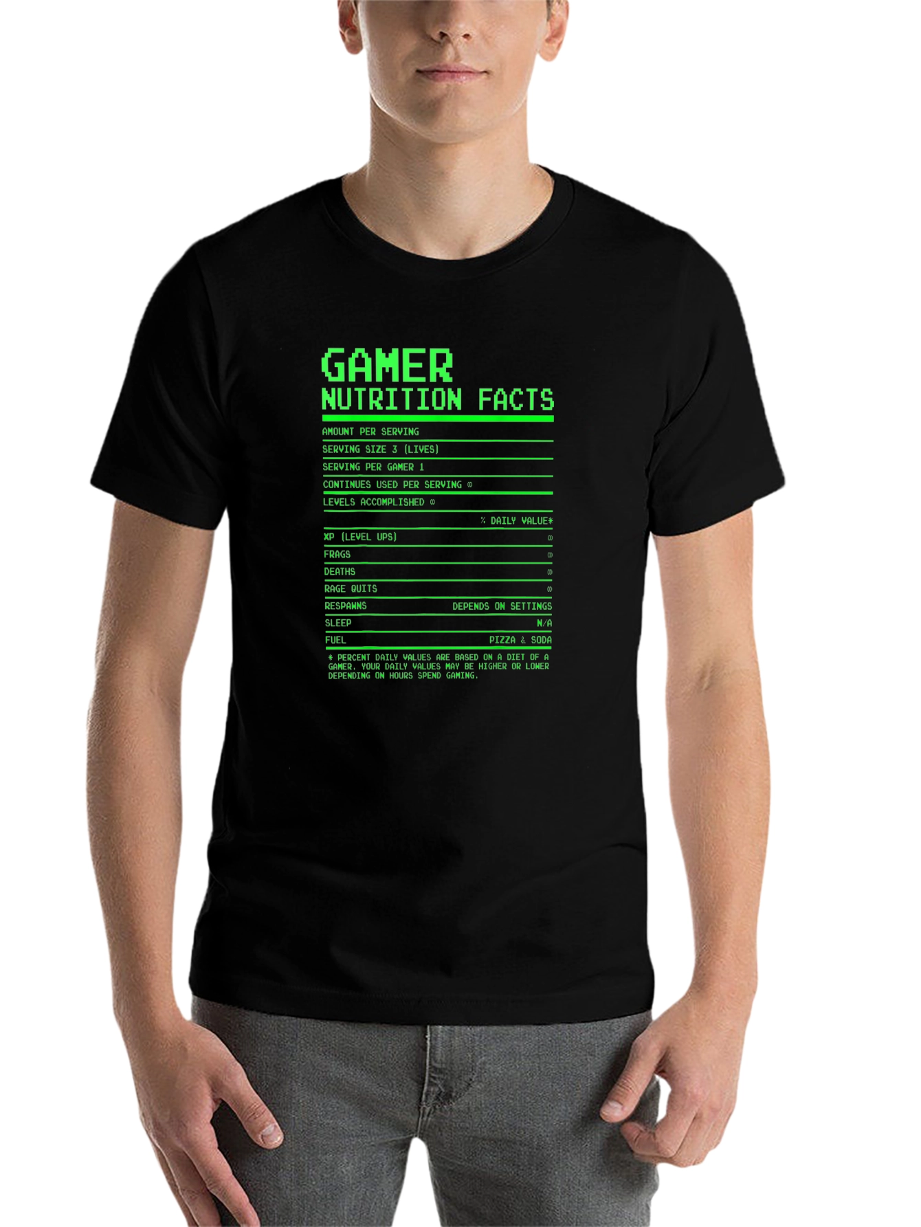 Black Gamer Nutrition Facts Funny T-Shirt view 7
