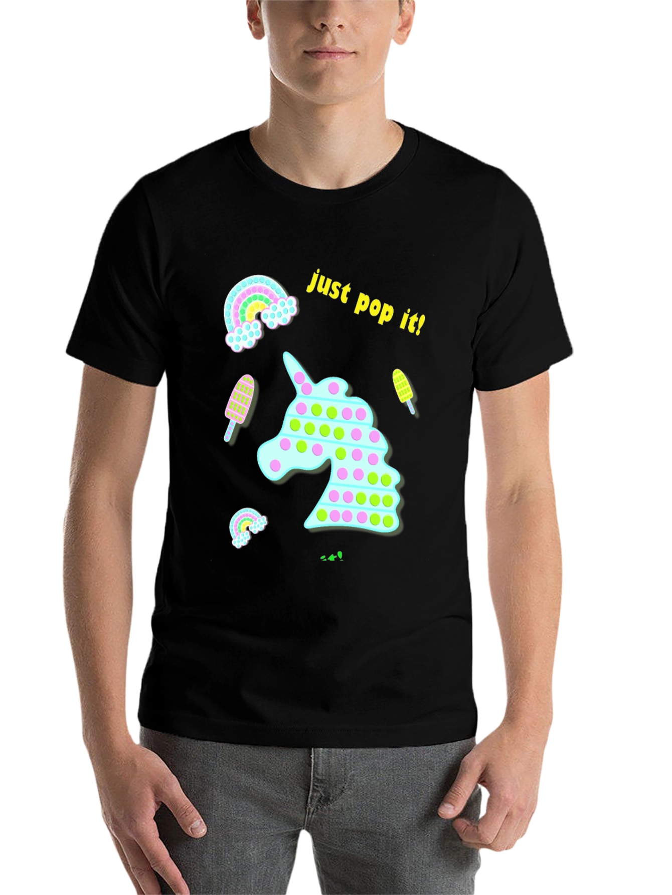 Black Just Pop It! Fun Unicorn T-Shirt view 7