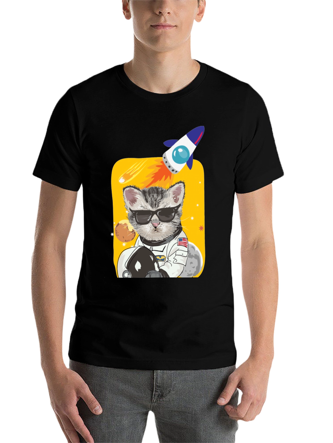 Black Astronaut Cat Graphic Tee - Space Kitty T-Shirt view 7
