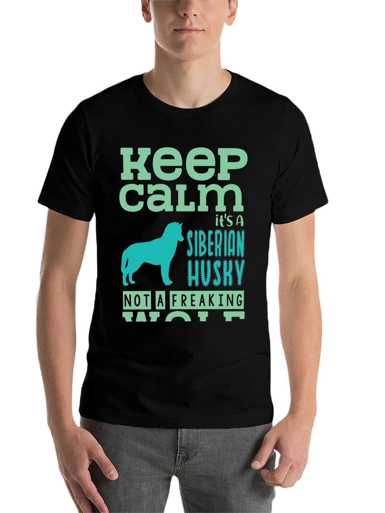 Black Keep Calm Siberian Husky Graphic T-Shirt view 7