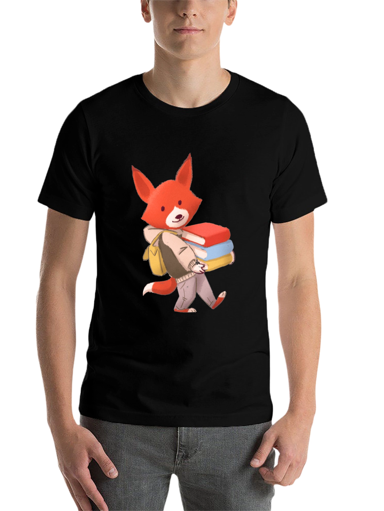 Black Fox with Books Graphic T-Shirt view 7