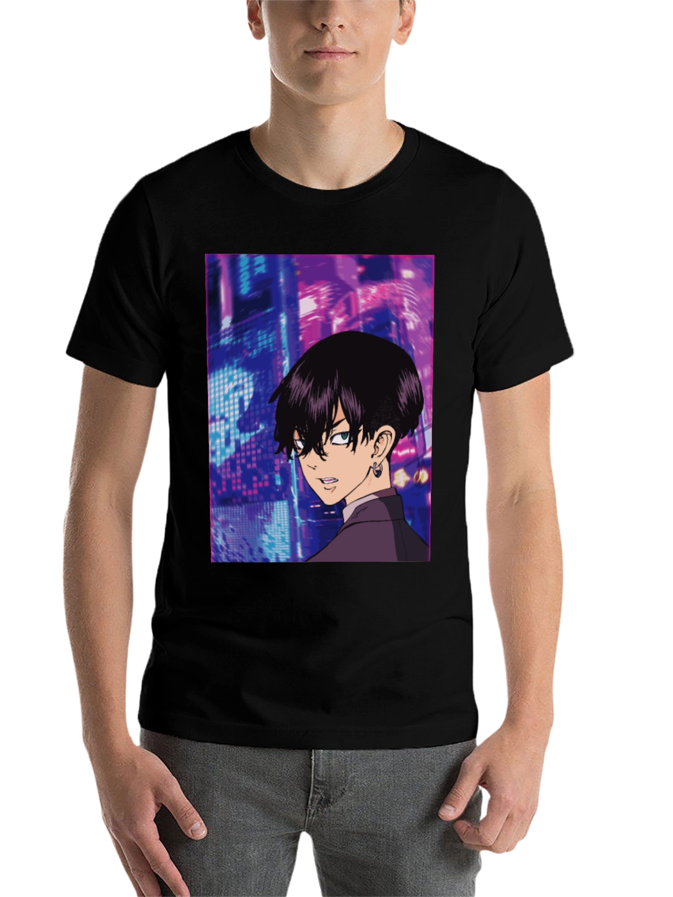 Black Anime Graphic Black T-Shirt view 7