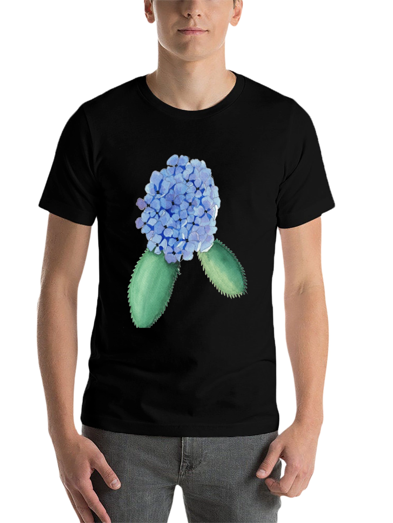 Black Hydrangea Watercolor Black T-Shirt view 7