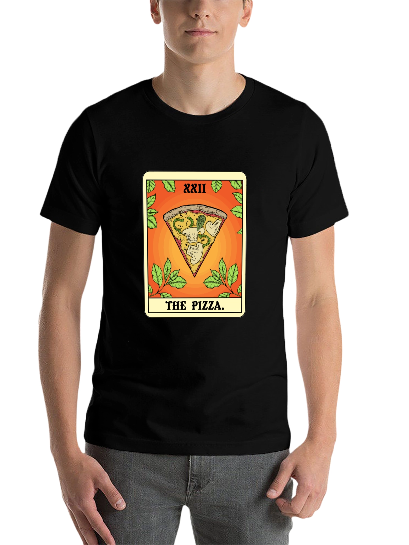 Black Pizza Tarot Card T-Shirt - Novelty Graphic Tee view 7