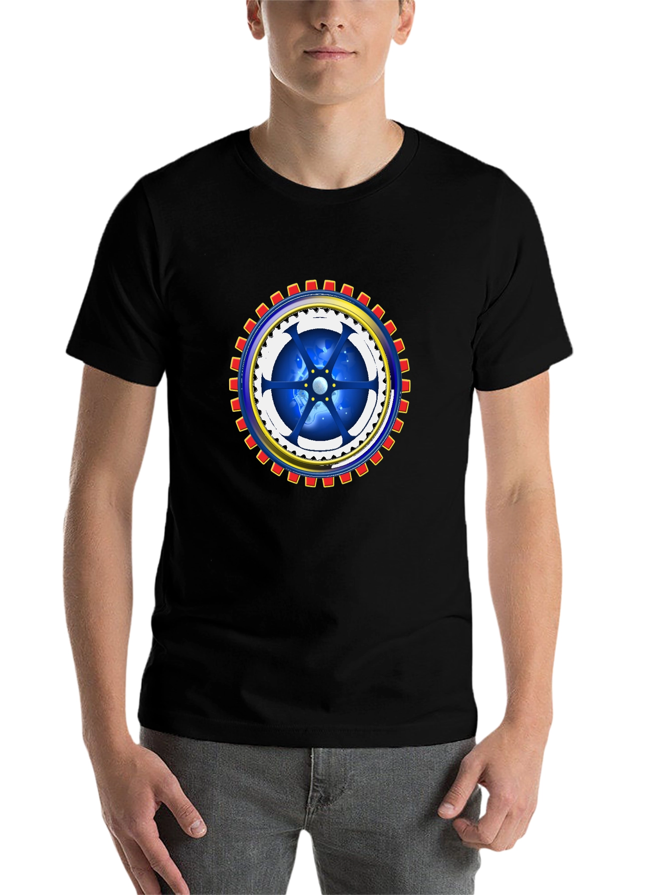Black Cosmic Gear Graphic Tee - Cool Design view 7