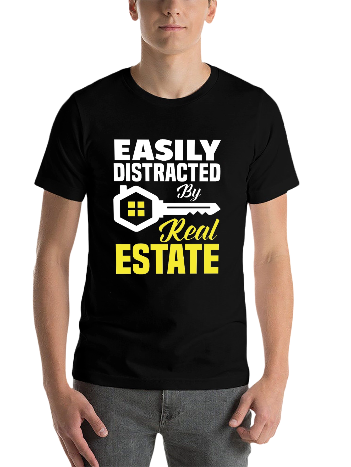 Black Easily Distracted By Real Estate T-Shirt view 7